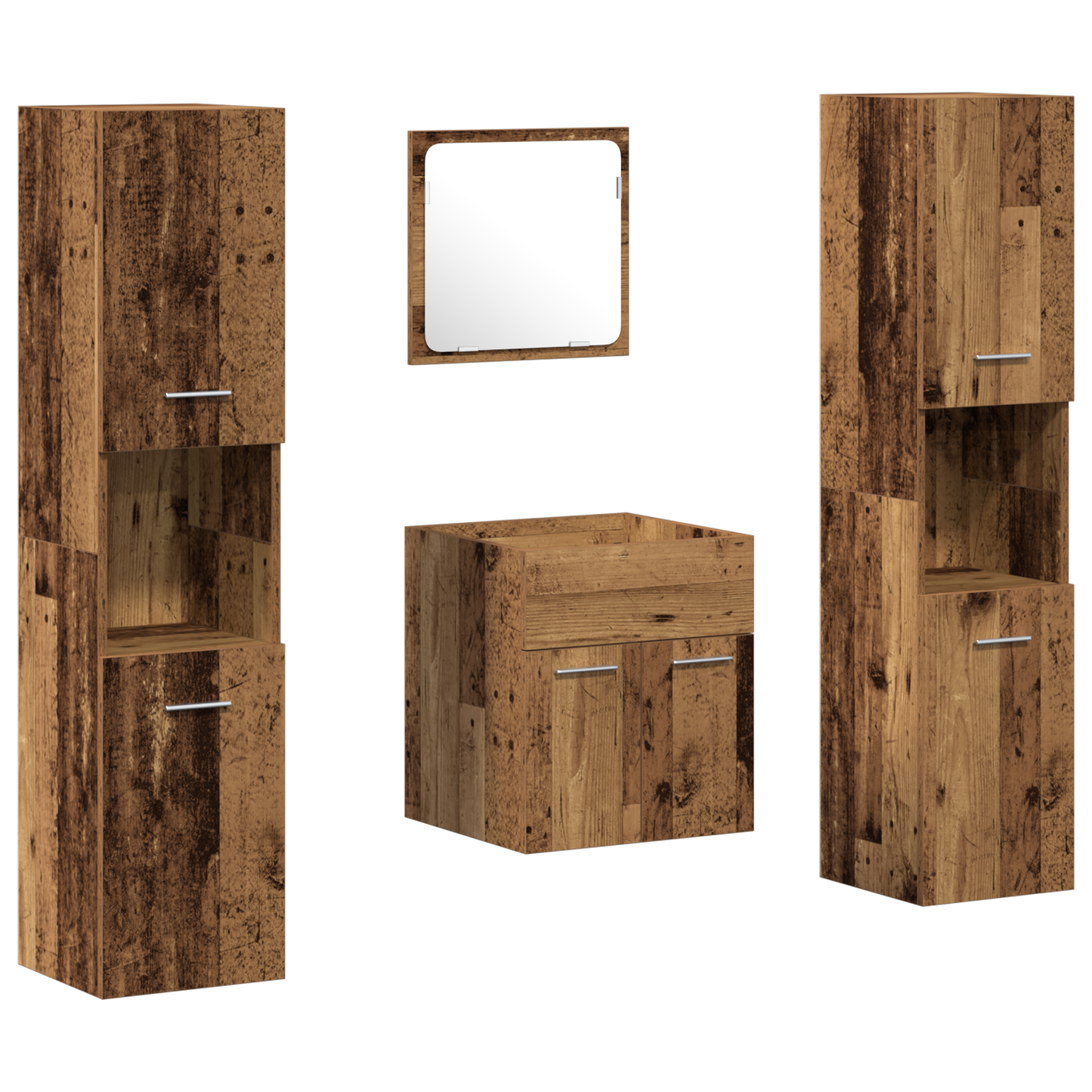 4 Piece Bathroom Furniture Set - Old Wood Engineered Wood