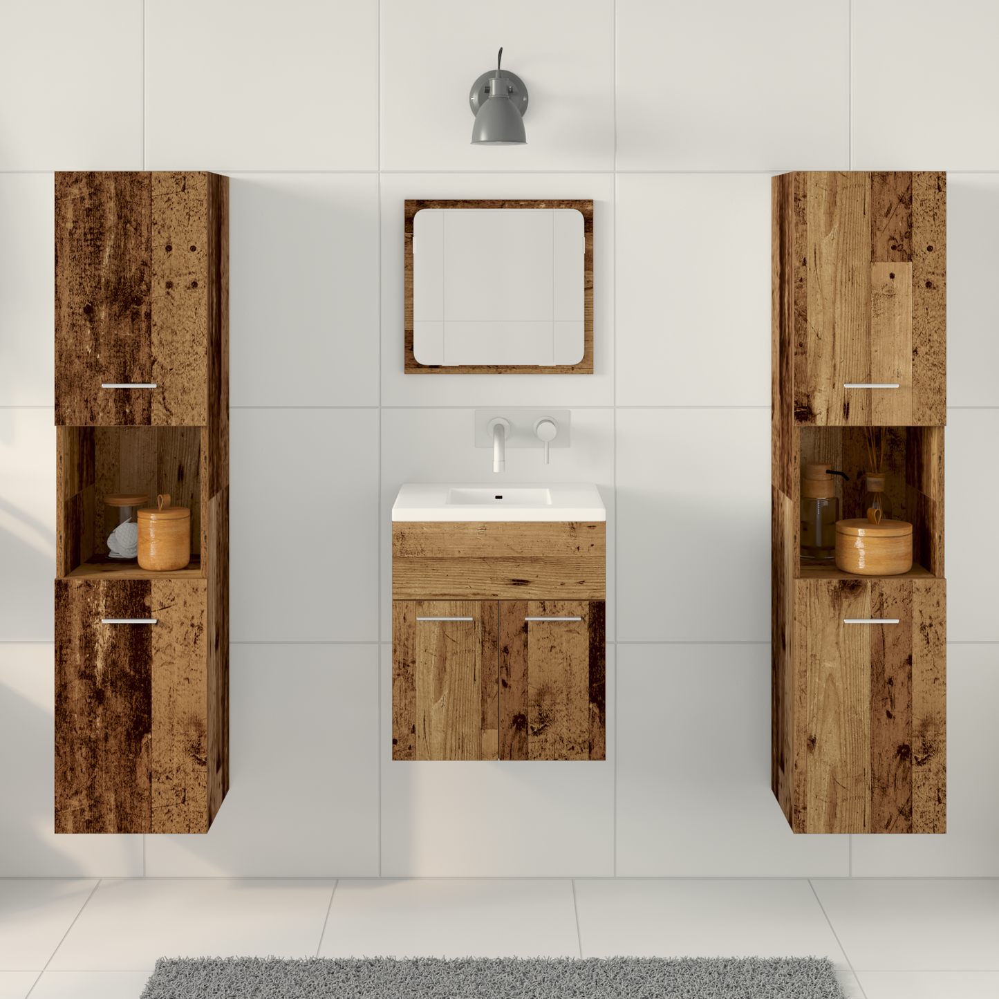 4 Piece Bathroom Furniture Set - Old Wood Engineered Wood