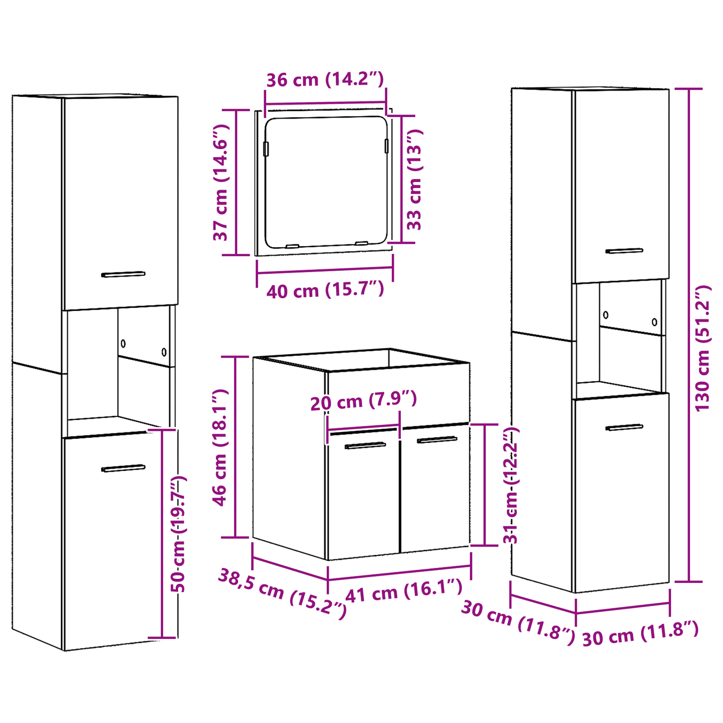 4 Piece Bathroom Furniture Set - Old Wood Engineered Wood
