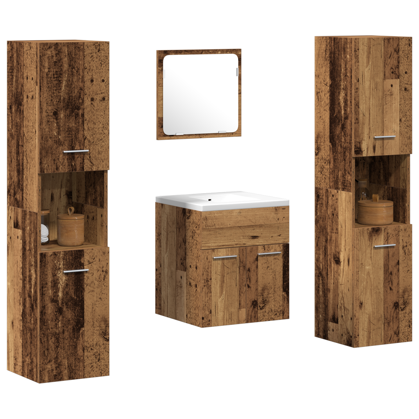 4 Piece Bathroom Furniture Set - Old Wood Engineered Wood