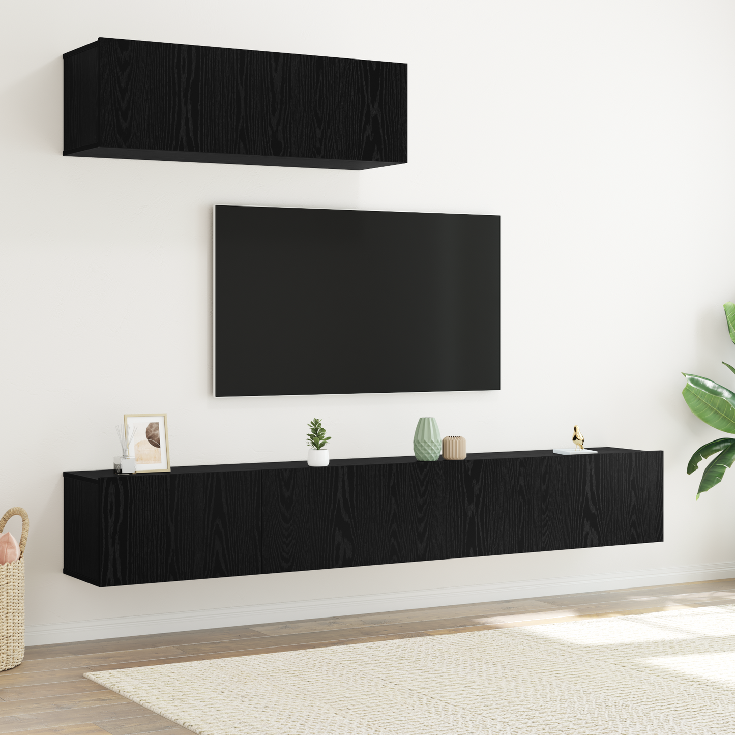 3 Piece TV Cabinet Set Wall-Mounted Black Oak Engineered Wood