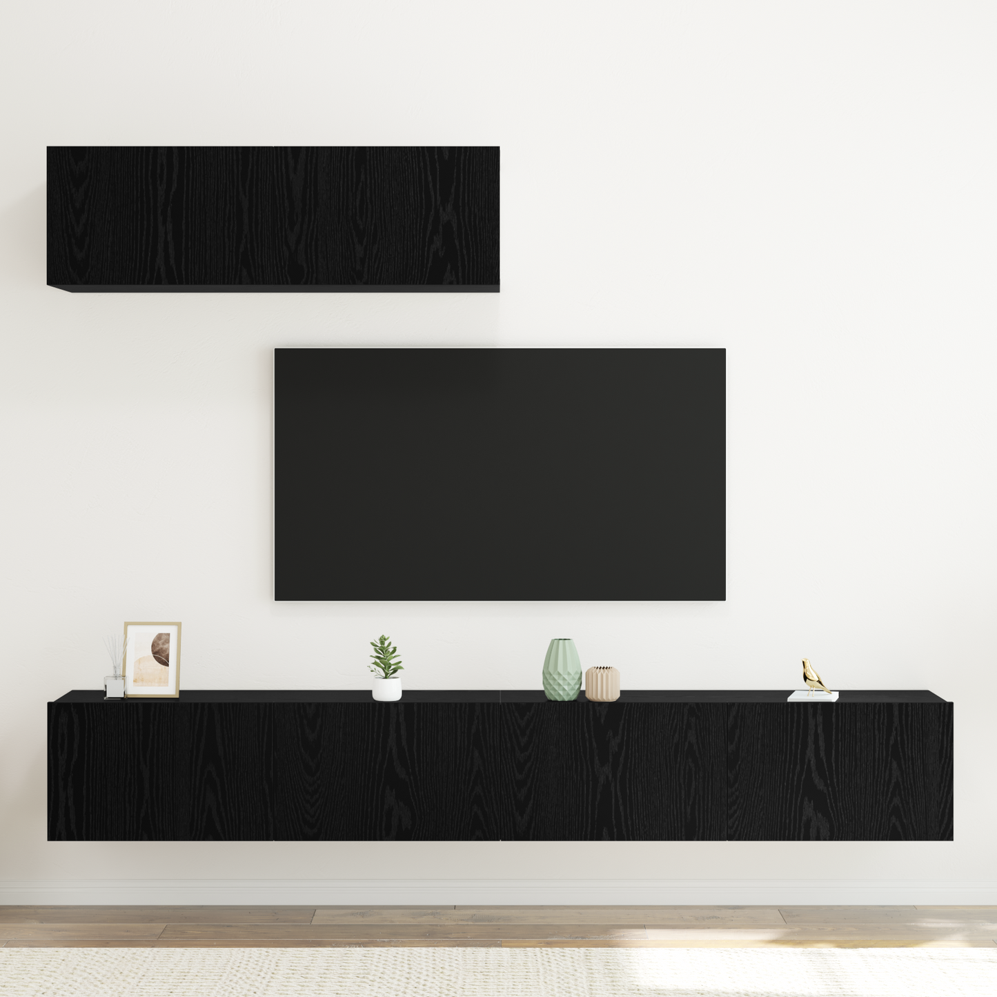 3 Piece TV Cabinet Set Wall-Mounted Black Oak Engineered Wood