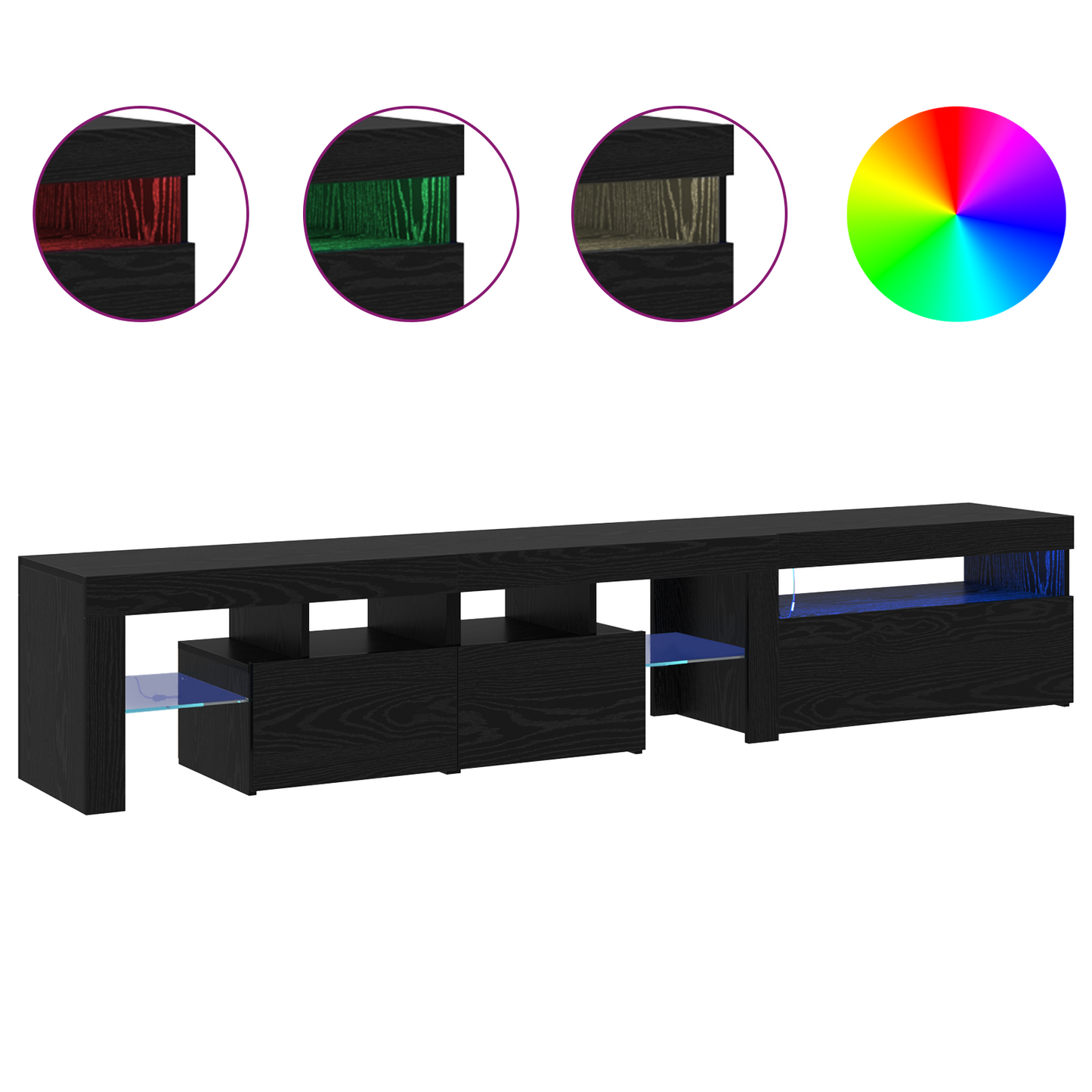 TV Cabinets 2 pcs with LED Lights Black Oak Engineered Wood