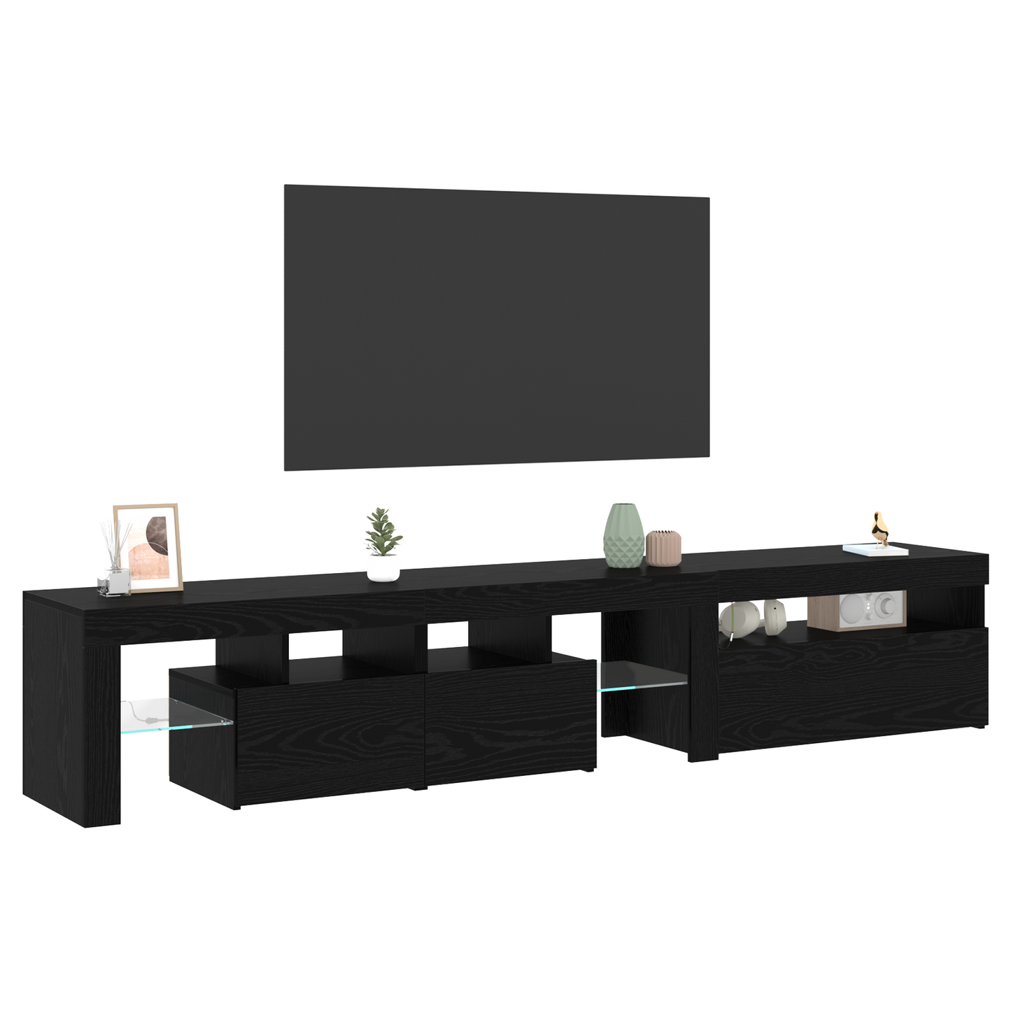 TV Cabinets 2 pcs with LED Lights Black Oak Engineered Wood