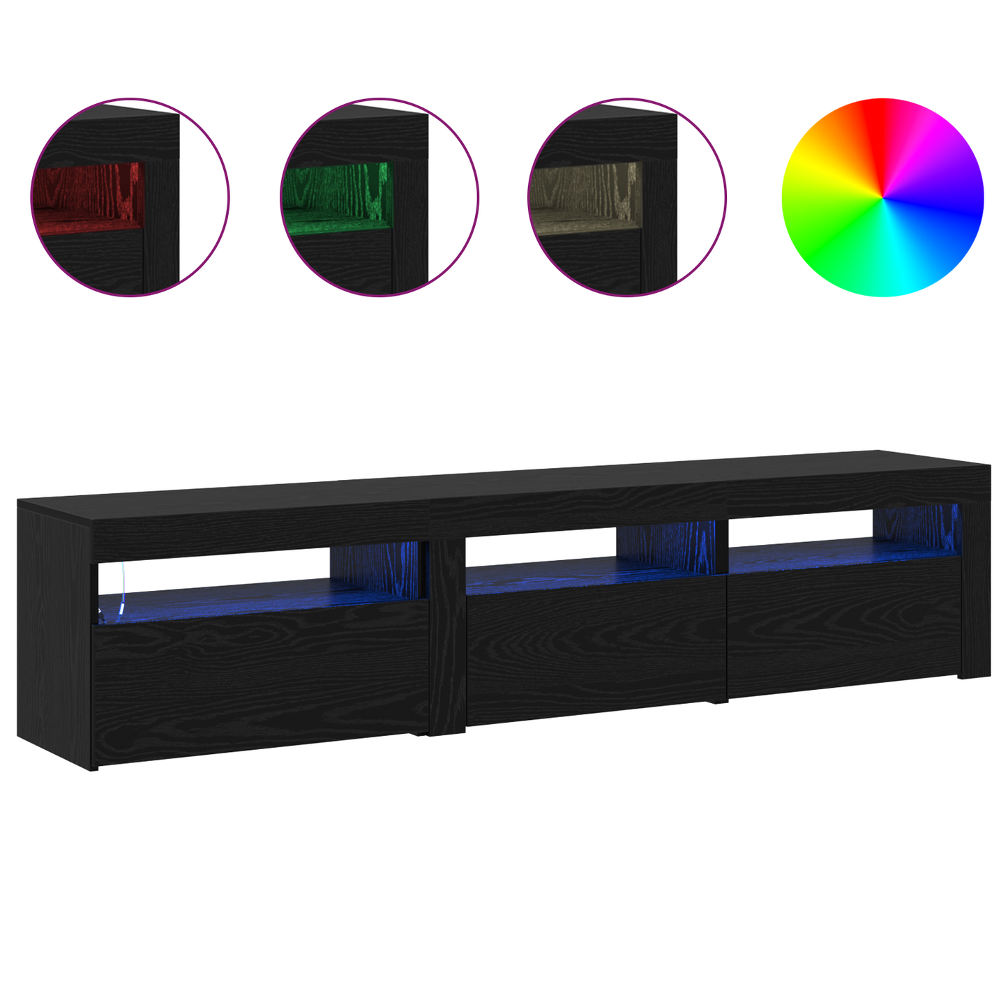 TV Cabinets 2 pcs with LED Lights Black Oak Engineered Wood