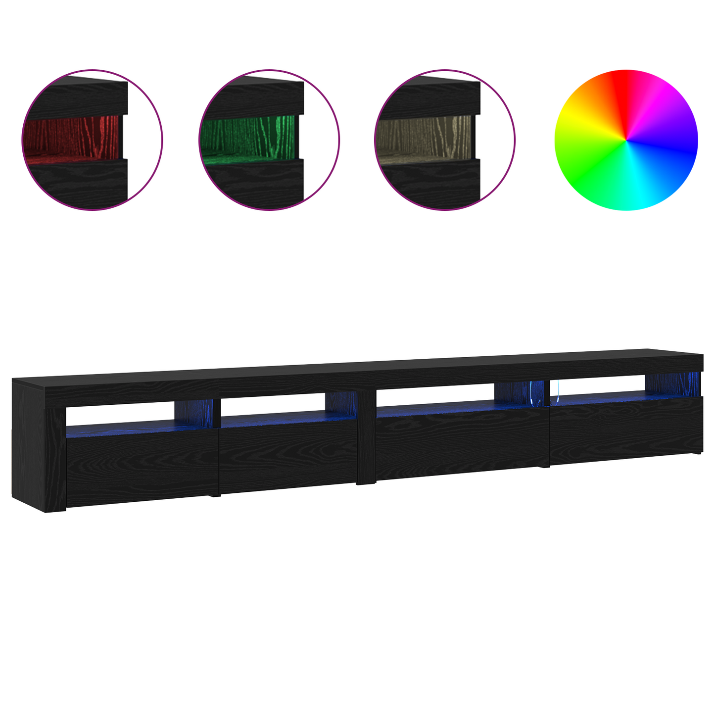 3 Piece TV Cabinet Set with LED Lights Black Oak Engineered Wood