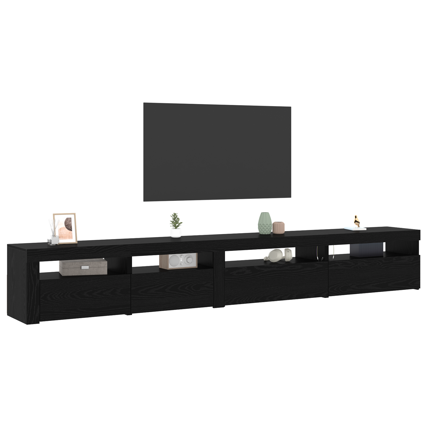 3 Piece TV Cabinet Set with LED Lights Black Oak Engineered Wood