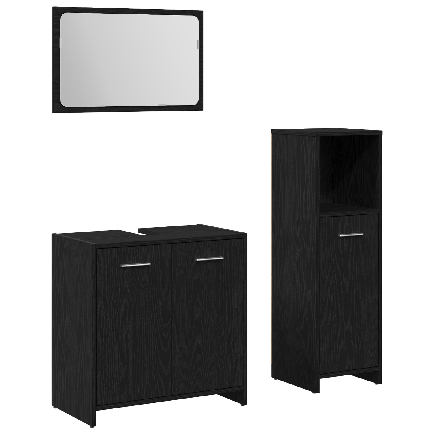 3 Piece Bathroom Furniture Set Black Oak Engineered Wood
