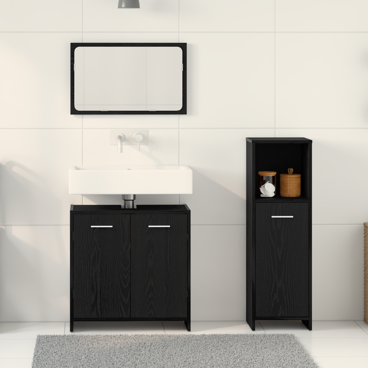 3 Piece Bathroom Furniture Set Black Oak Engineered Wood