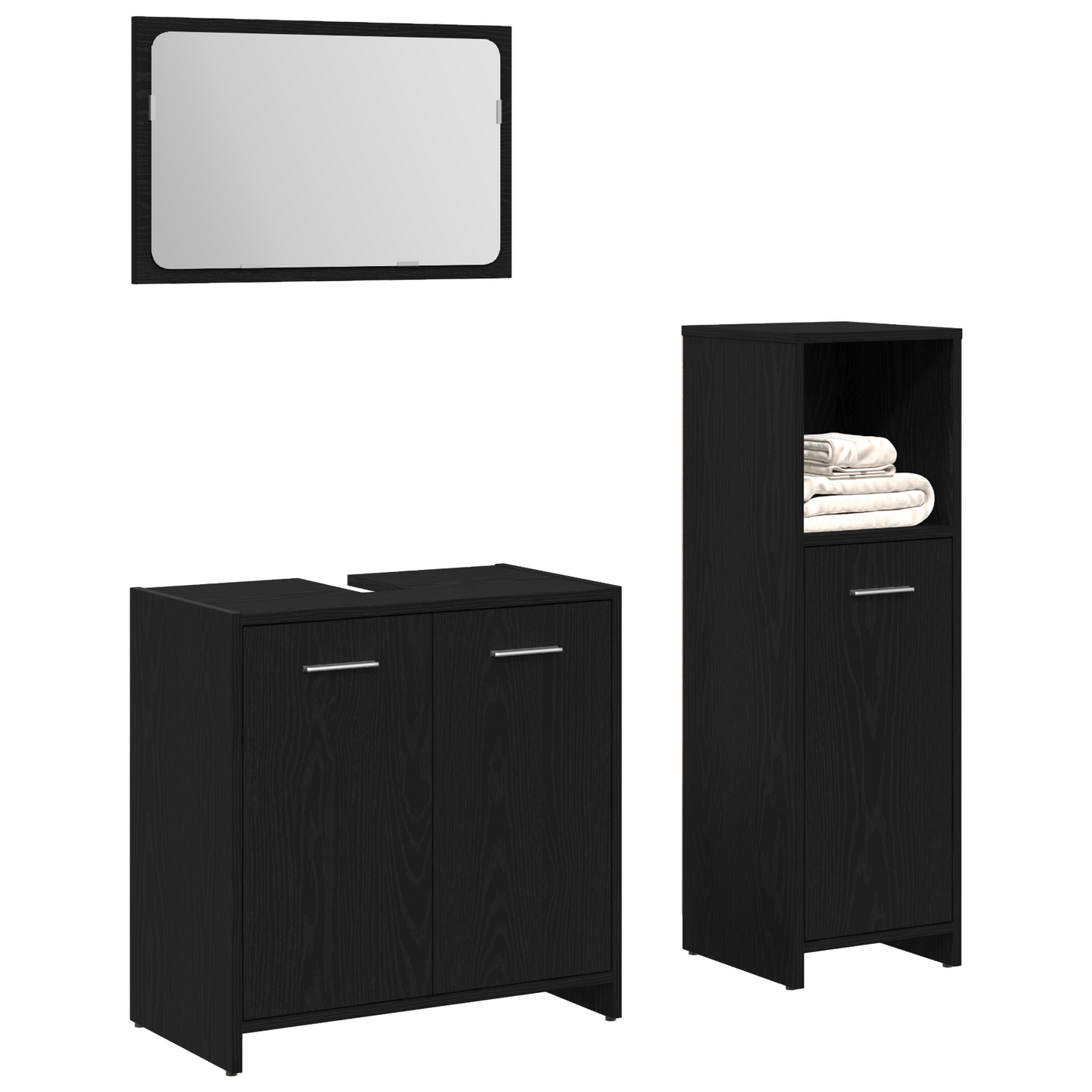 3 Piece Bathroom Furniture Set Black Oak Engineered Wood