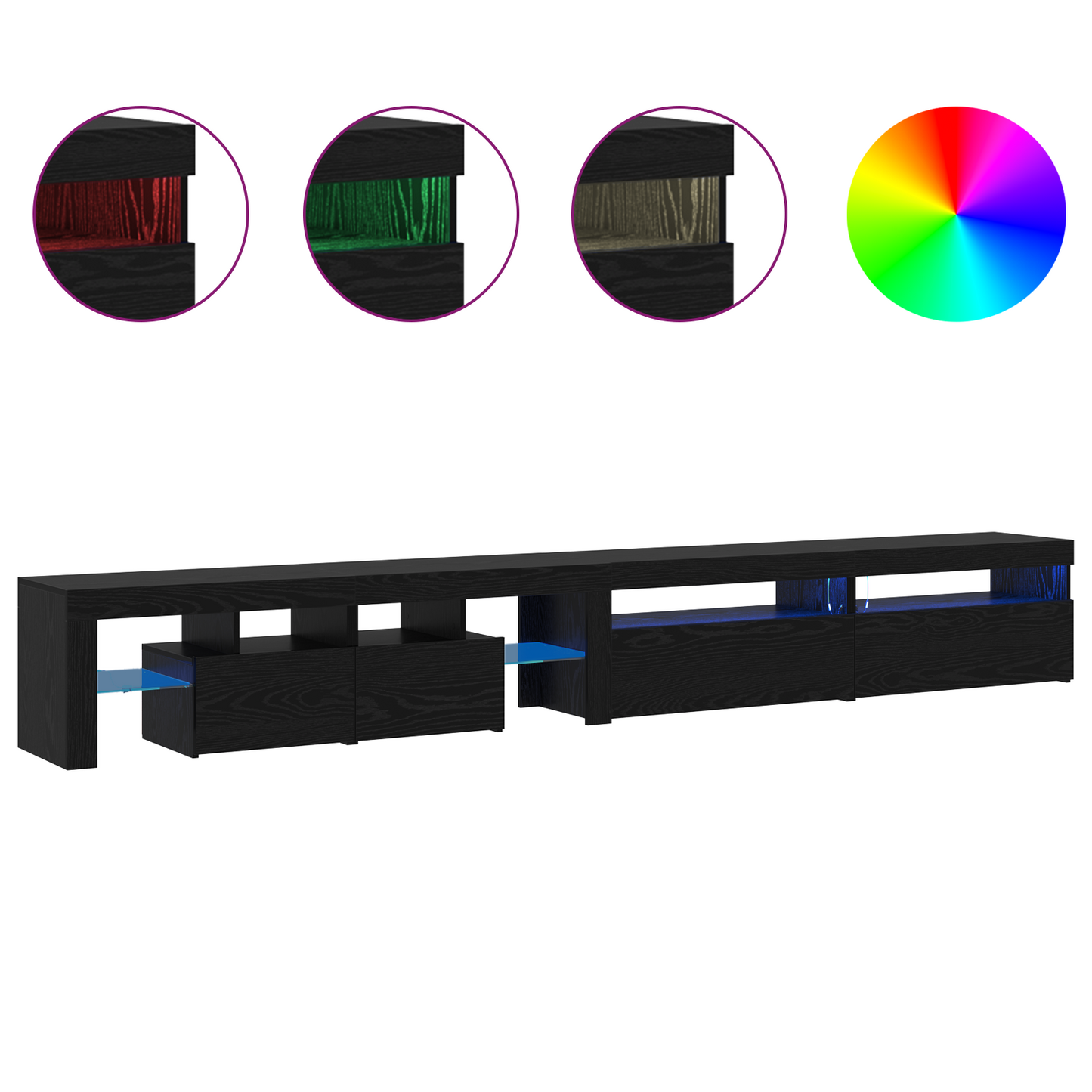 TV Cabinets 3 pcs with LED Lights Black Oak Engineered Wood