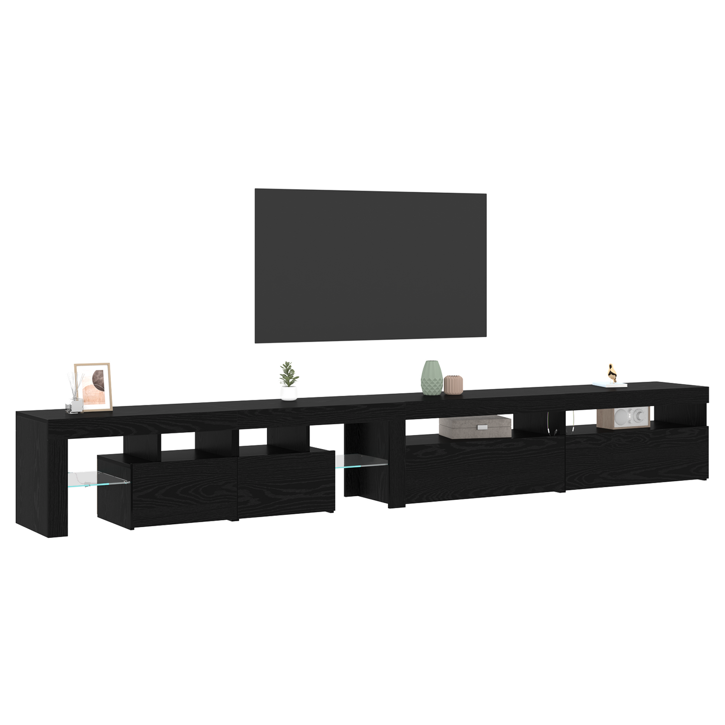 TV Cabinets 3 pcs with LED Lights Black Oak Engineered Wood