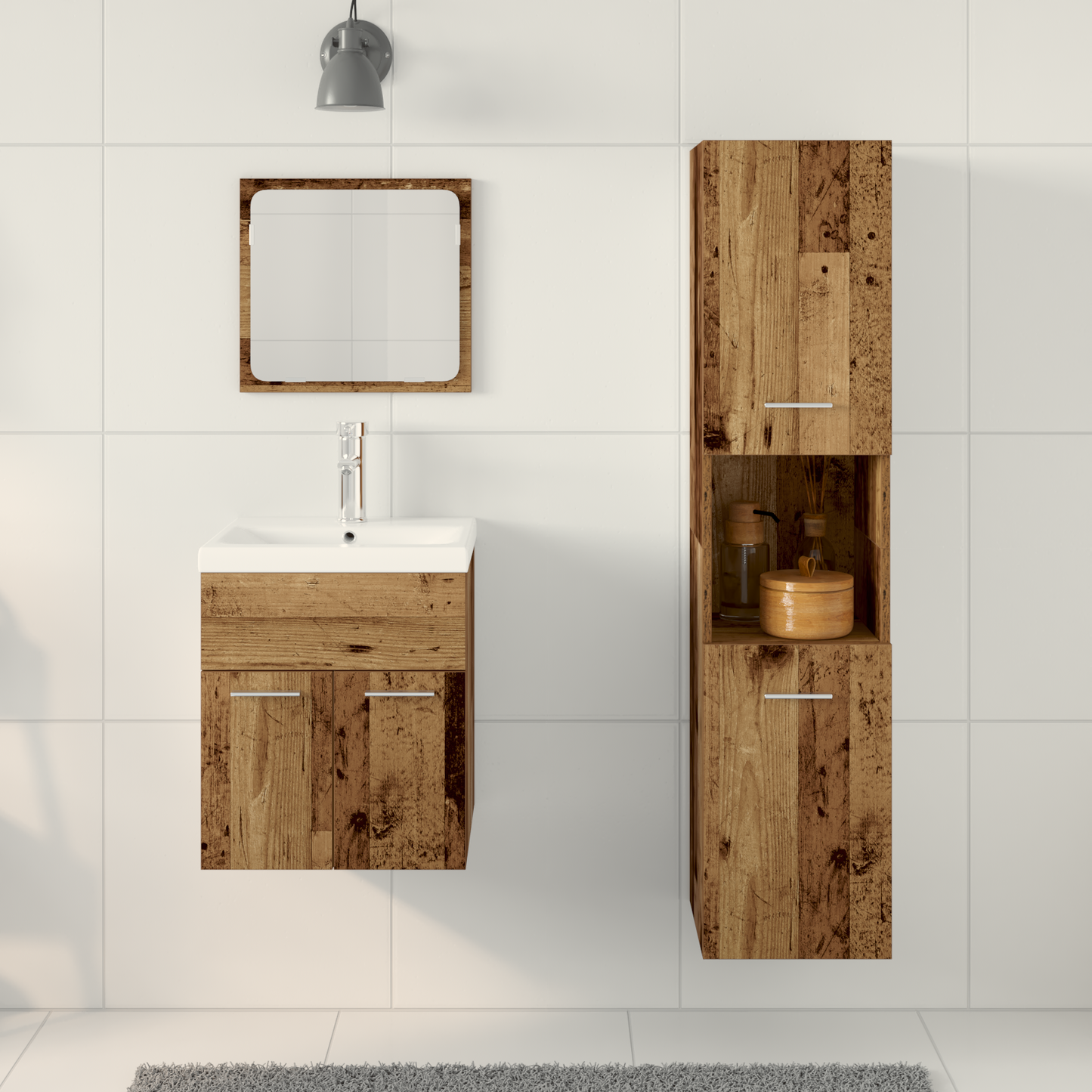 3 Piece Bathroom Furniture Set Old Wood Engineered Wood