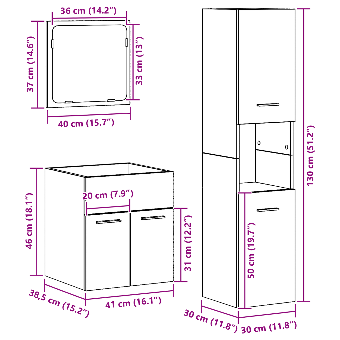 3 Piece Bathroom Furniture Set Old Wood Engineered Wood