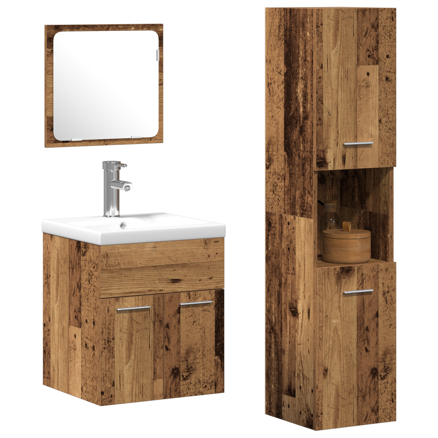 3 Piece Bathroom Furniture Set Old Wood Engineered Wood