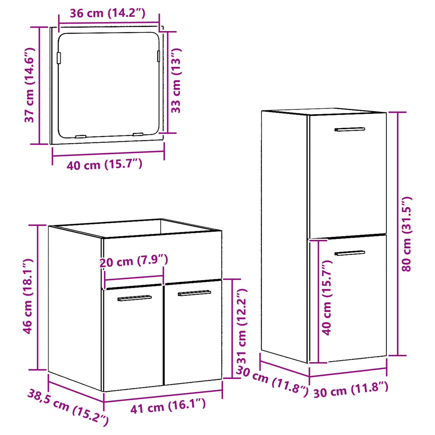 3 Piece Bathroom Furniture Set Old Wood Engineered Wood