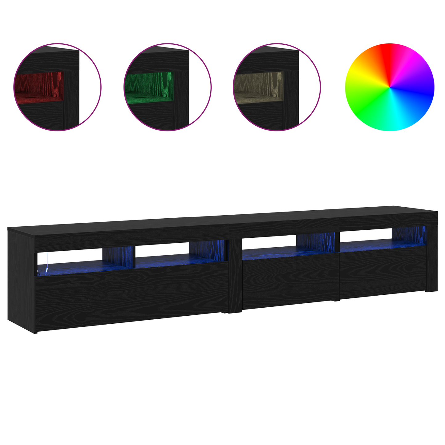 TV Cabinets 2 pcs with LED Lights Black Oak Engineered Wood