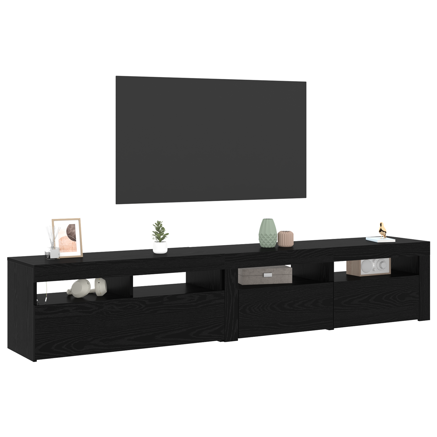 TV Cabinets 2 pcs with LED Lights Black Oak Engineered Wood