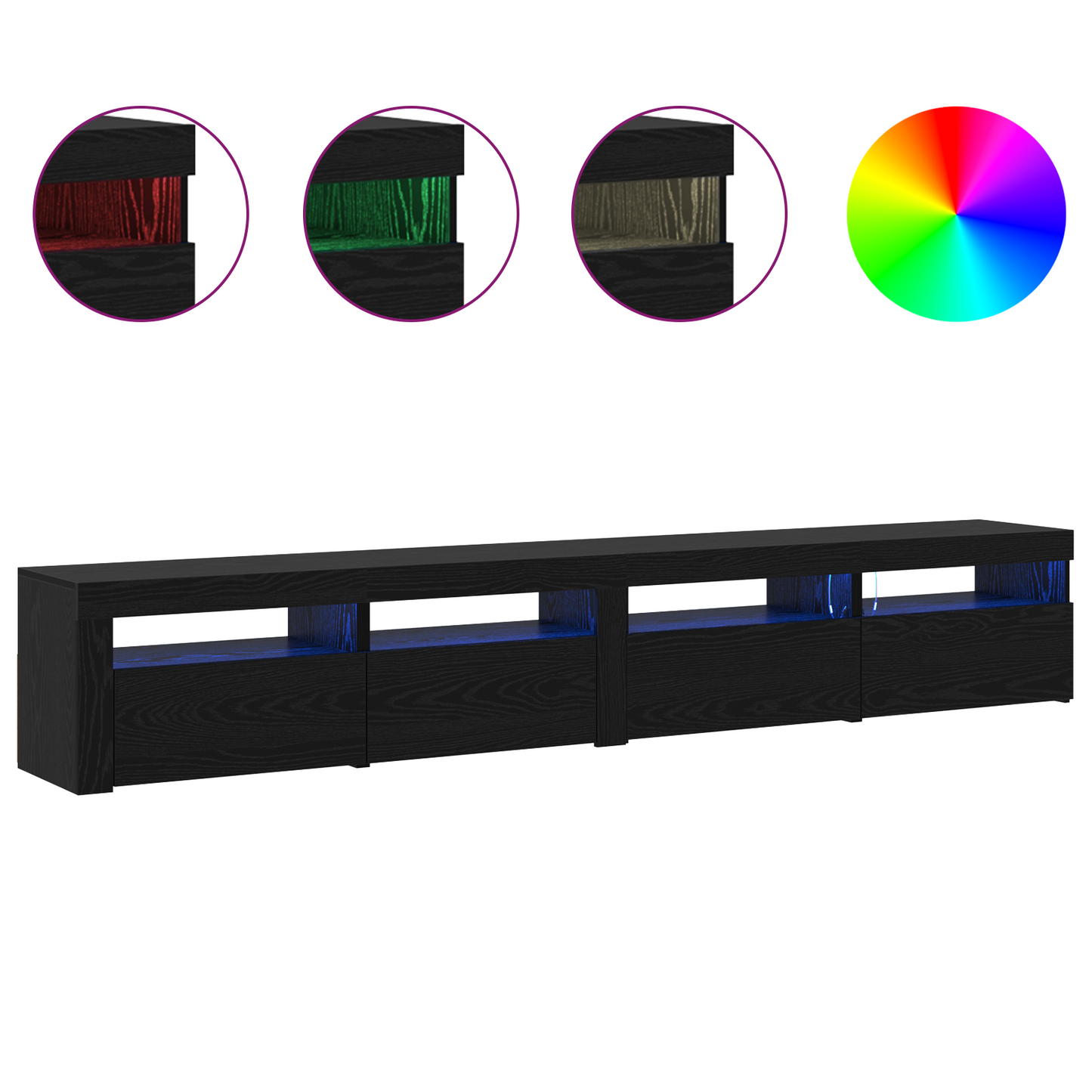 3 Piece TV Cabinet Set with LED Lights Black Oak Engineered Wood