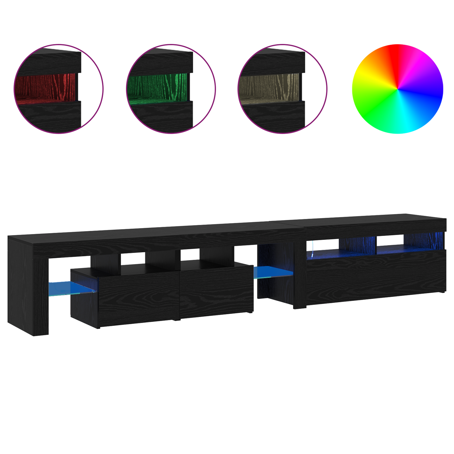 TV Cabinets 2 pcs with LED Lights Black Oak Engineered Wood