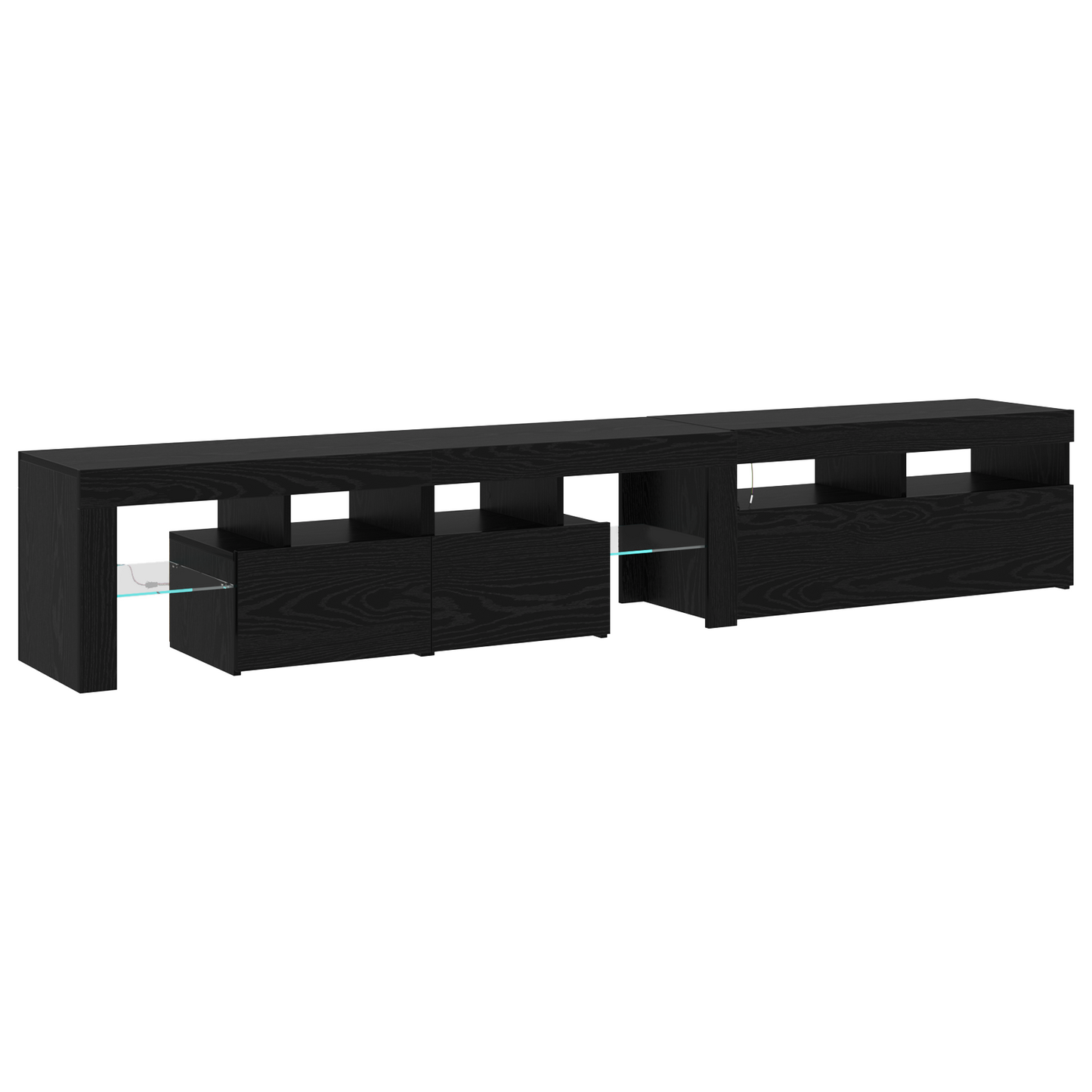 TV Cabinets 2 pcs with LED Lights Black Oak Engineered Wood