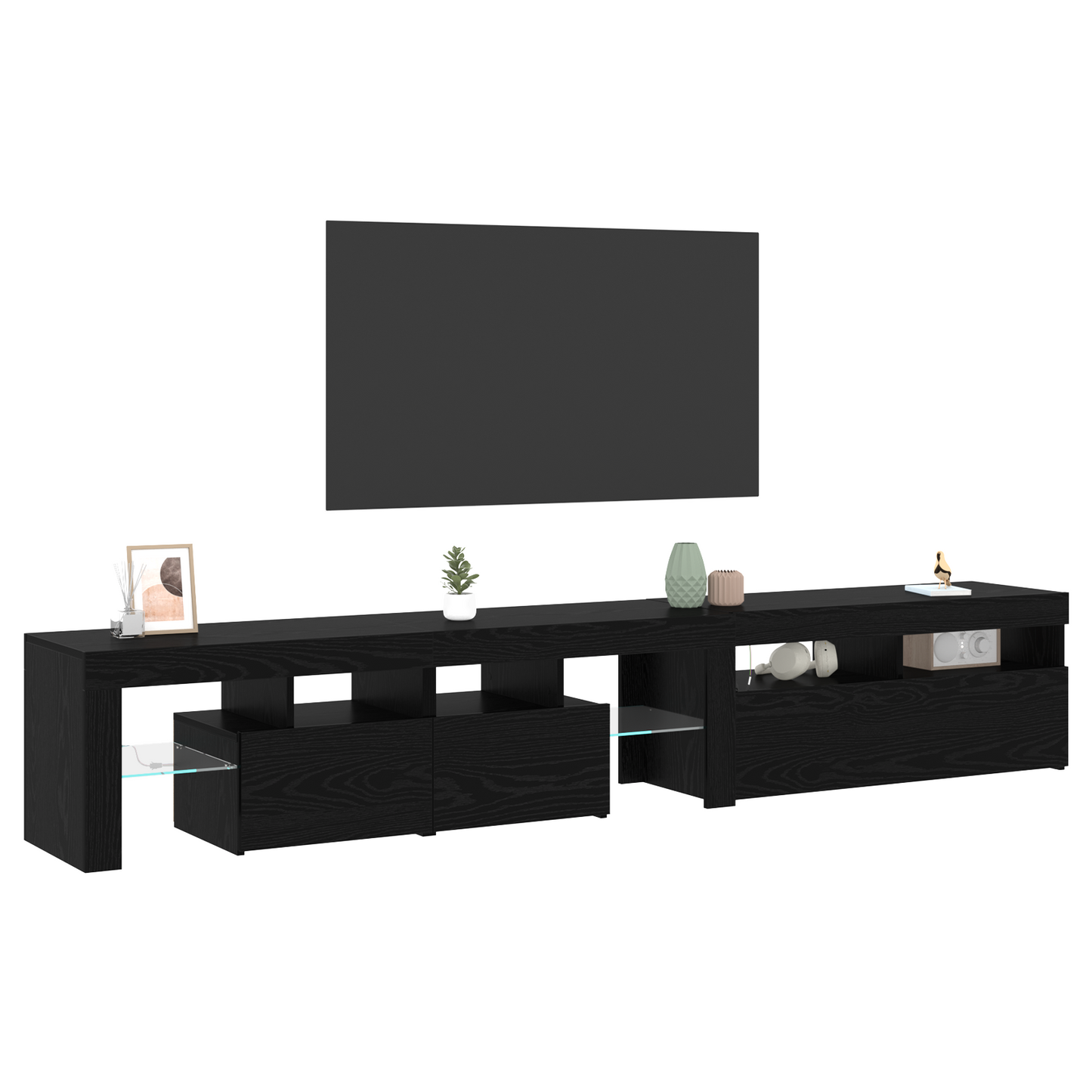TV Cabinets 2 pcs with LED Lights Black Oak Engineered Wood