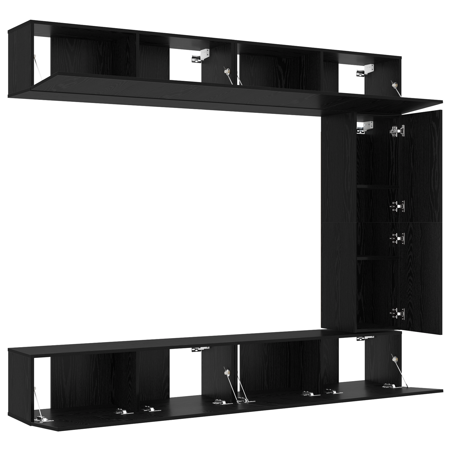5 Piece TV Cabinet Set Wall-mounted Black Oak Engineered Wood