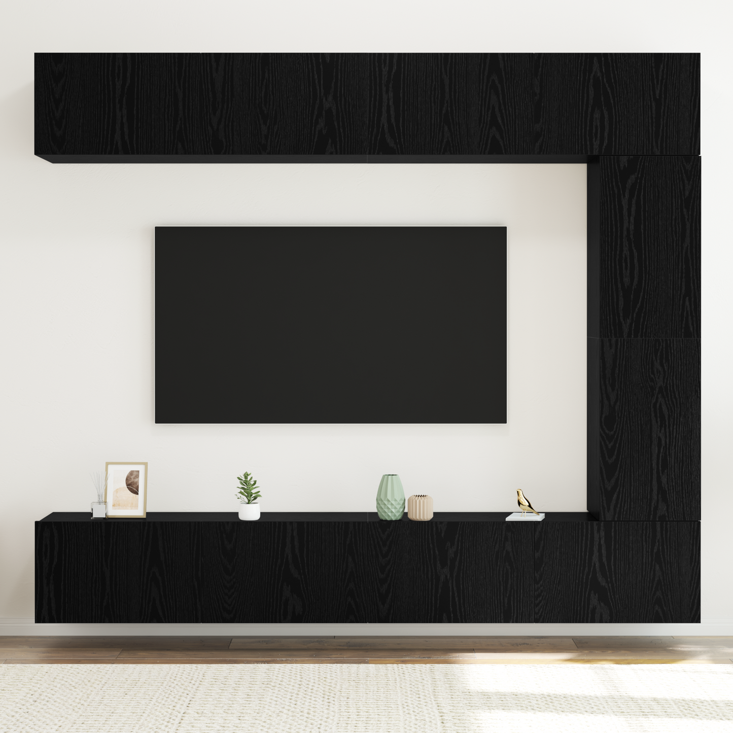 5 Piece TV Cabinet Set Wall-mounted Black Oak Engineered Wood