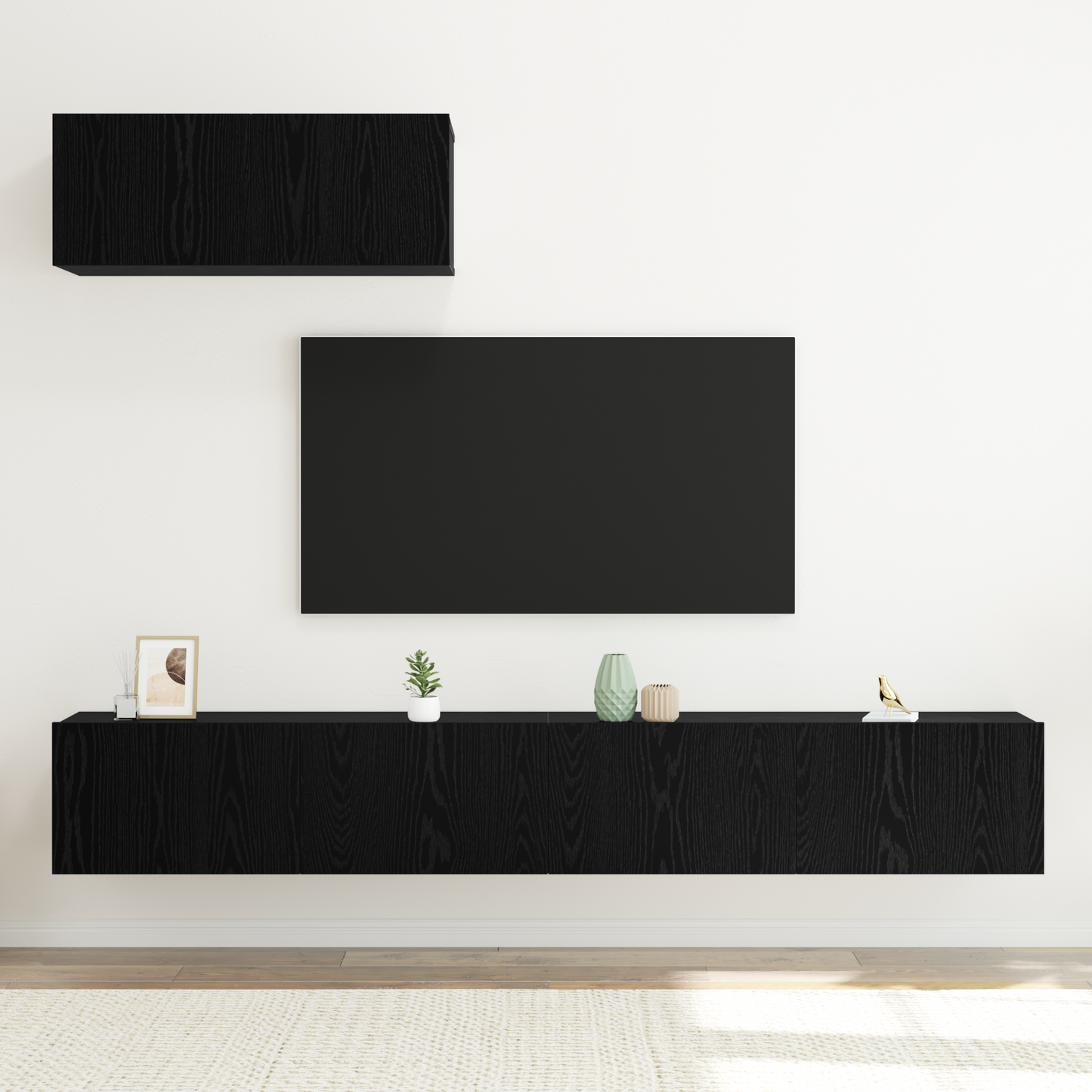 3 Piece TV Cabinet Set Wall-mounted Black Oak Engineered Wood
