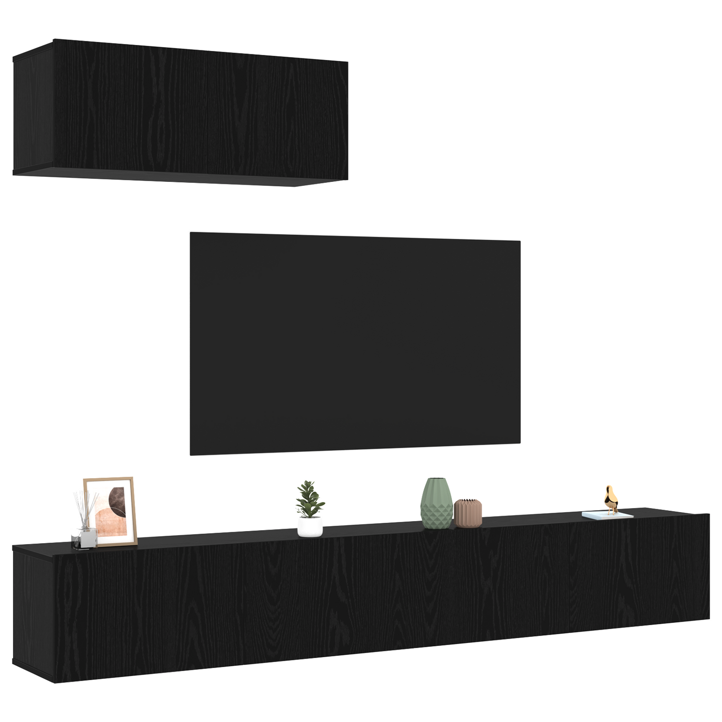 3 Piece TV Cabinet Set Wall-mounted Black Oak Engineered Wood