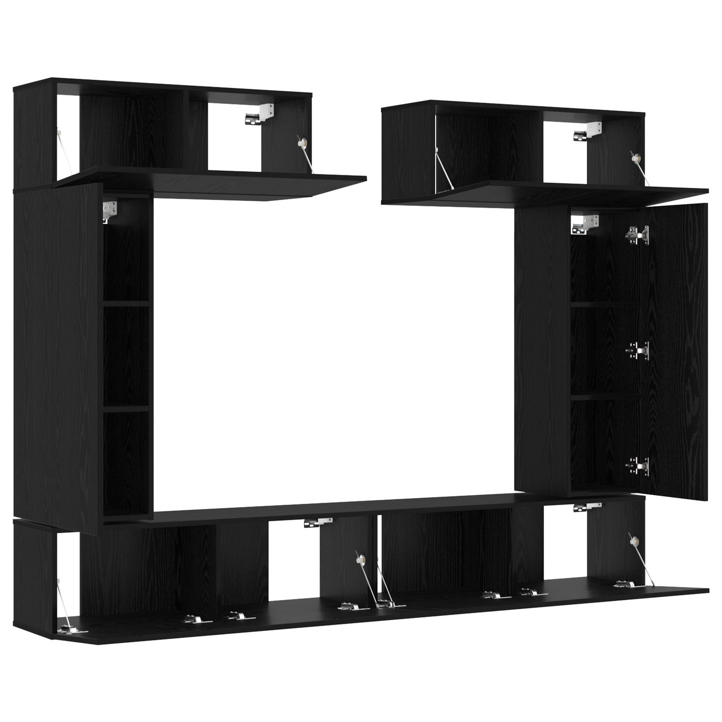8 Piece TV Cabinet Set Wall-mounted Black Oak Engineered Wood