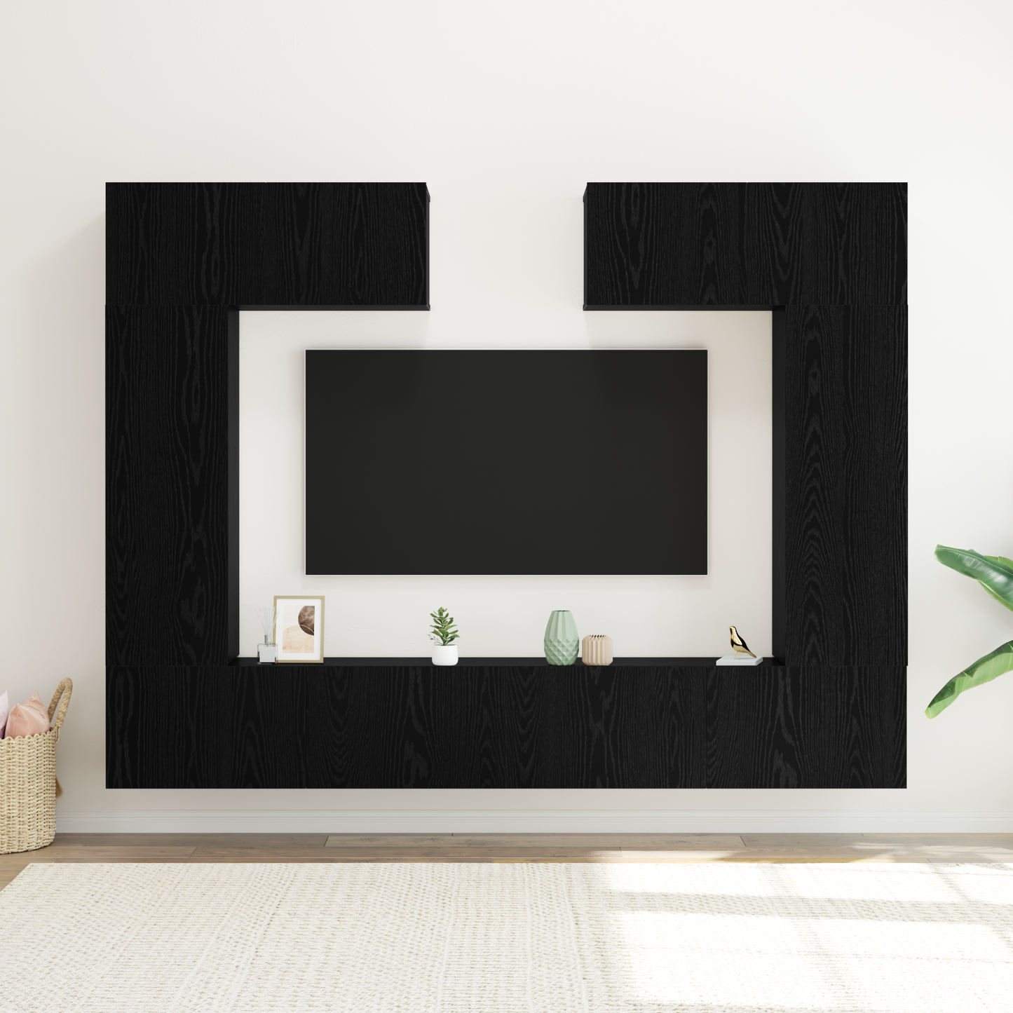 8 Piece TV Cabinet Set Wall-mounted Black Oak Engineered Wood