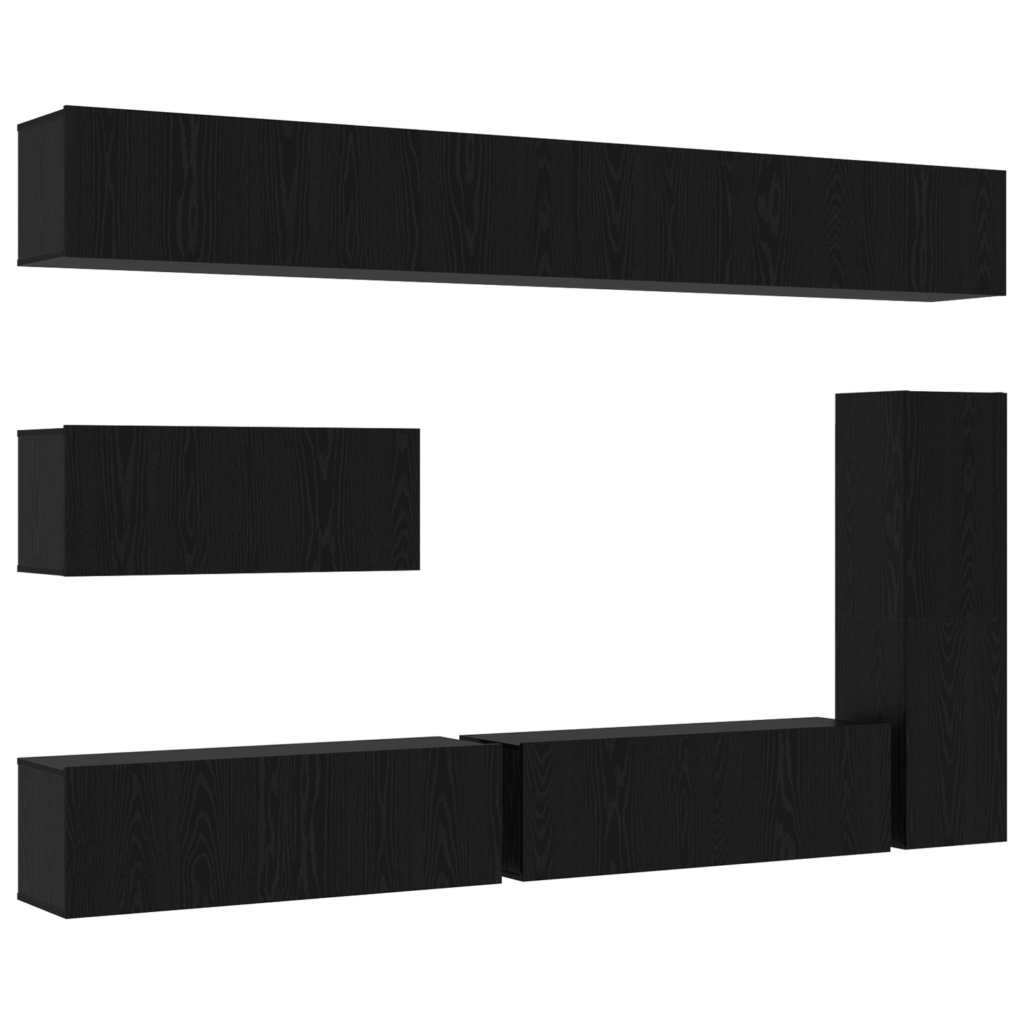 7 Piece TV Cabinet Set Wall-mounted Black Oak Engineered Wood
