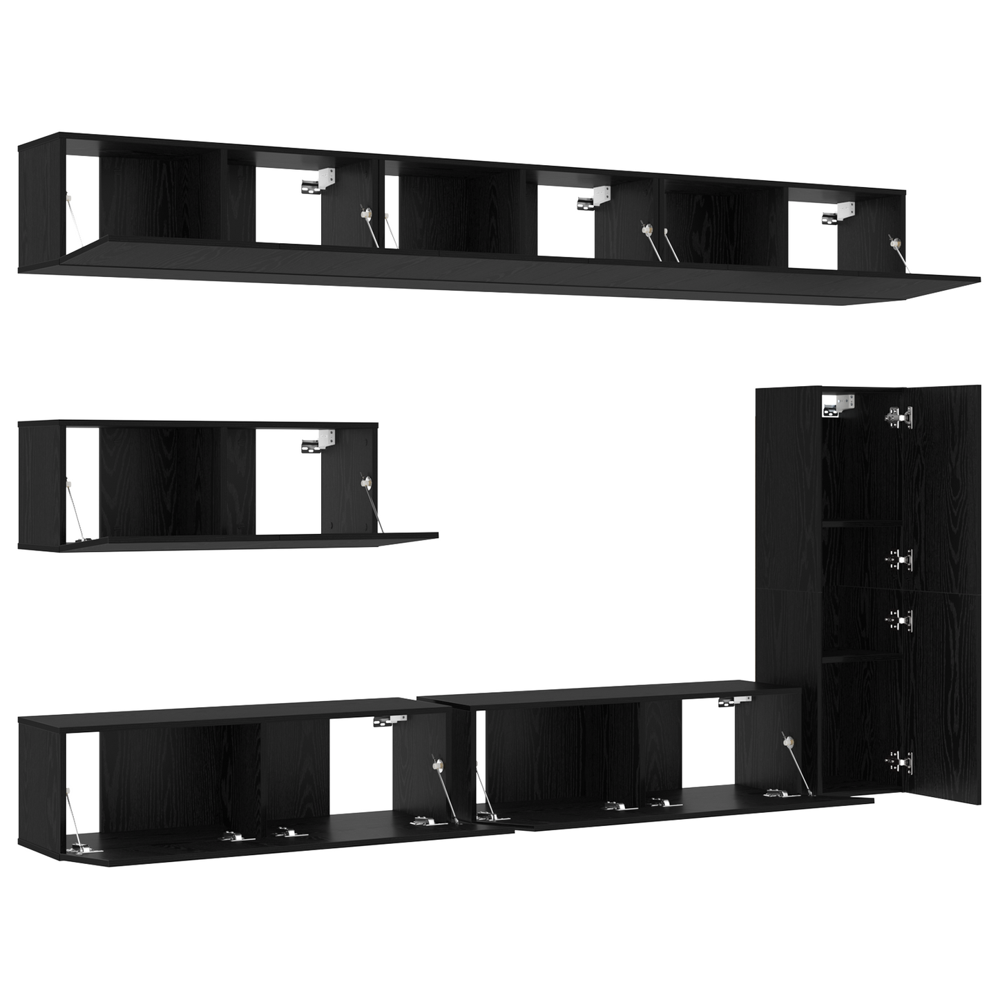 7 Piece TV Cabinet Set Wall-mounted Black Oak Engineered Wood