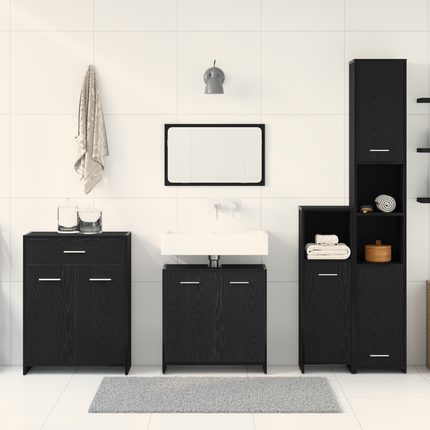4 Piece Bathroom Furniture Set Black Oak Engineered Wood