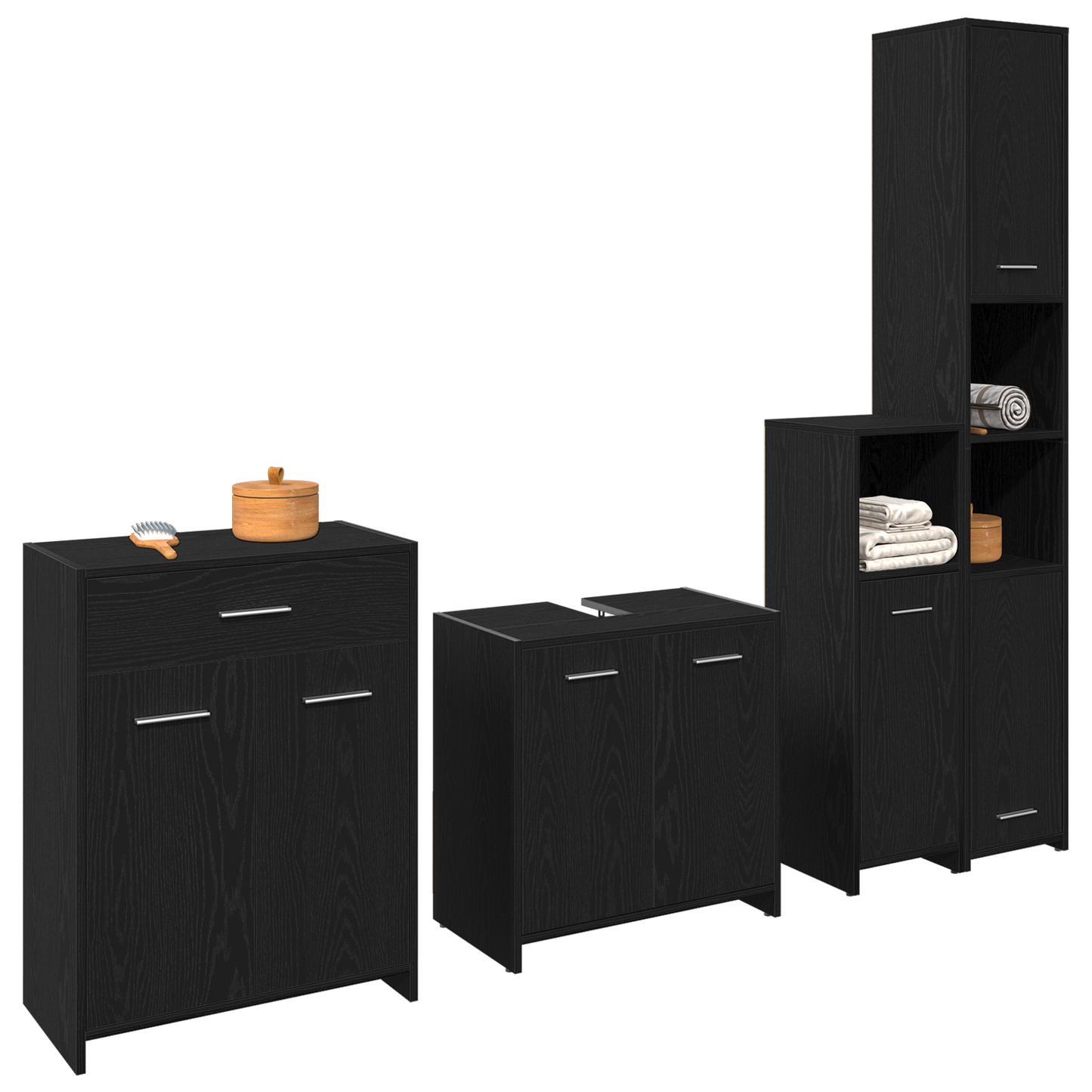 4 Piece Bathroom Furniture Set Black Oak Engineered Wood