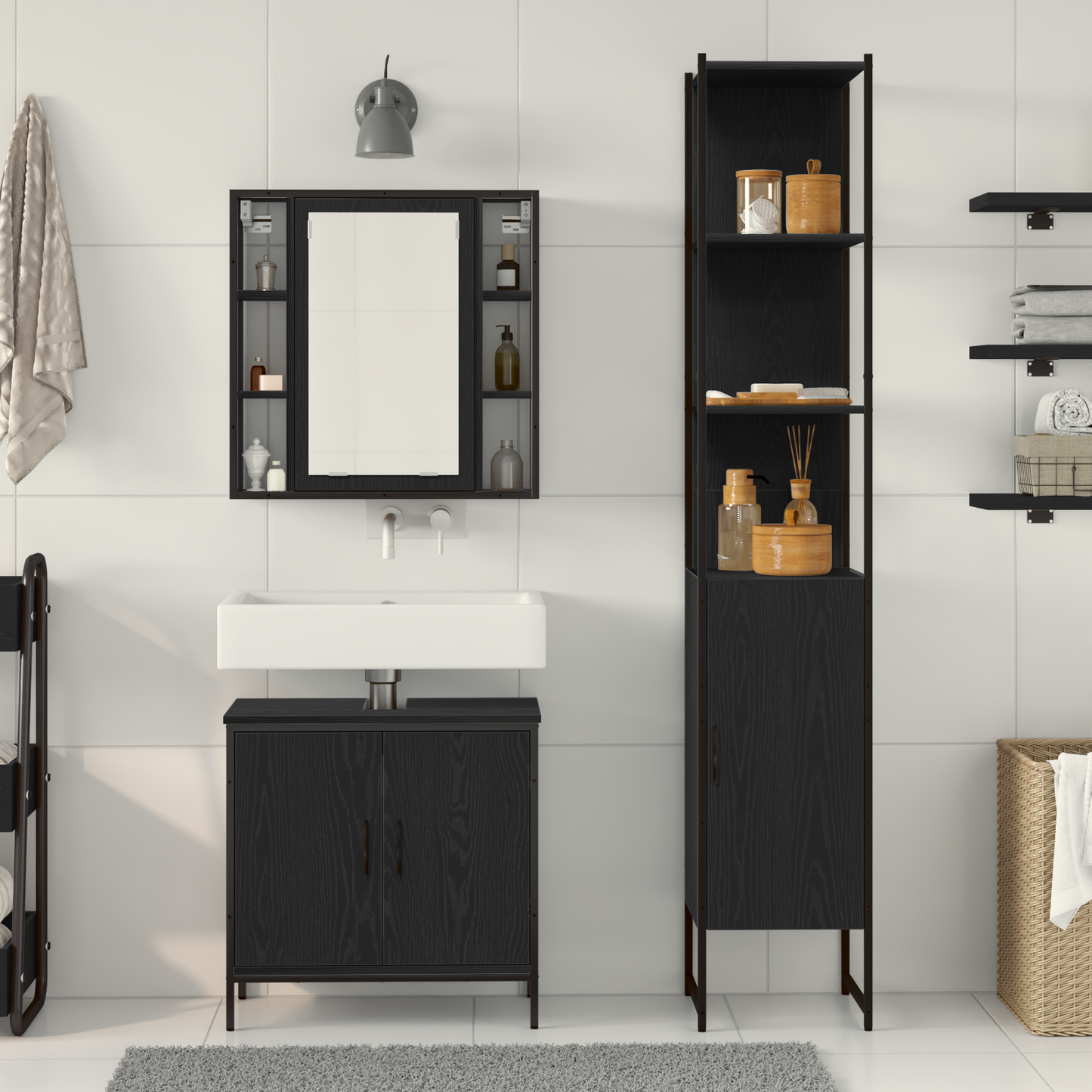 Bathroom Sink Cabinet Black Oak 60x30x60 cm Engineered Wood