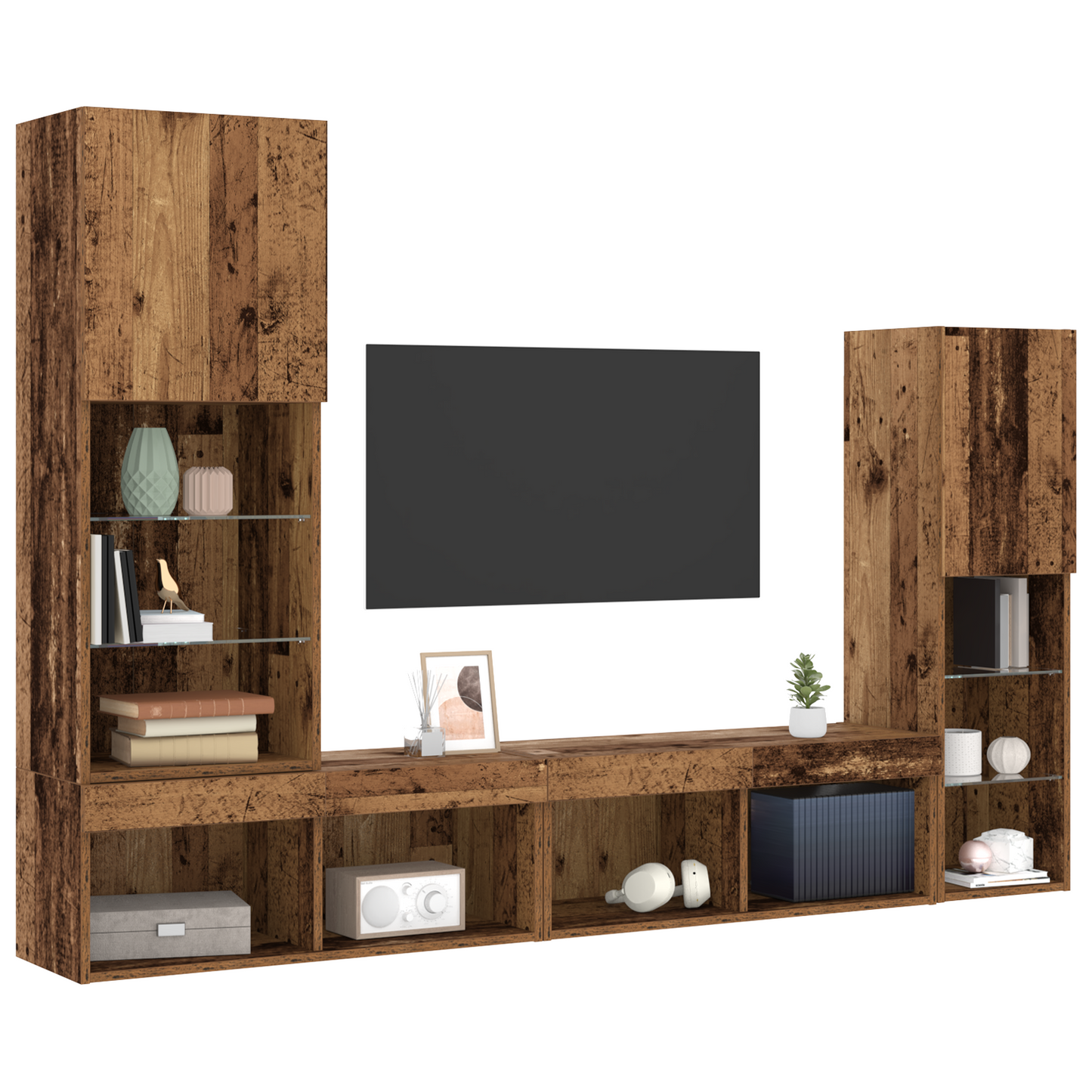 TV Cabinet with LED Lights Old Wood 40.5x30x102 cm