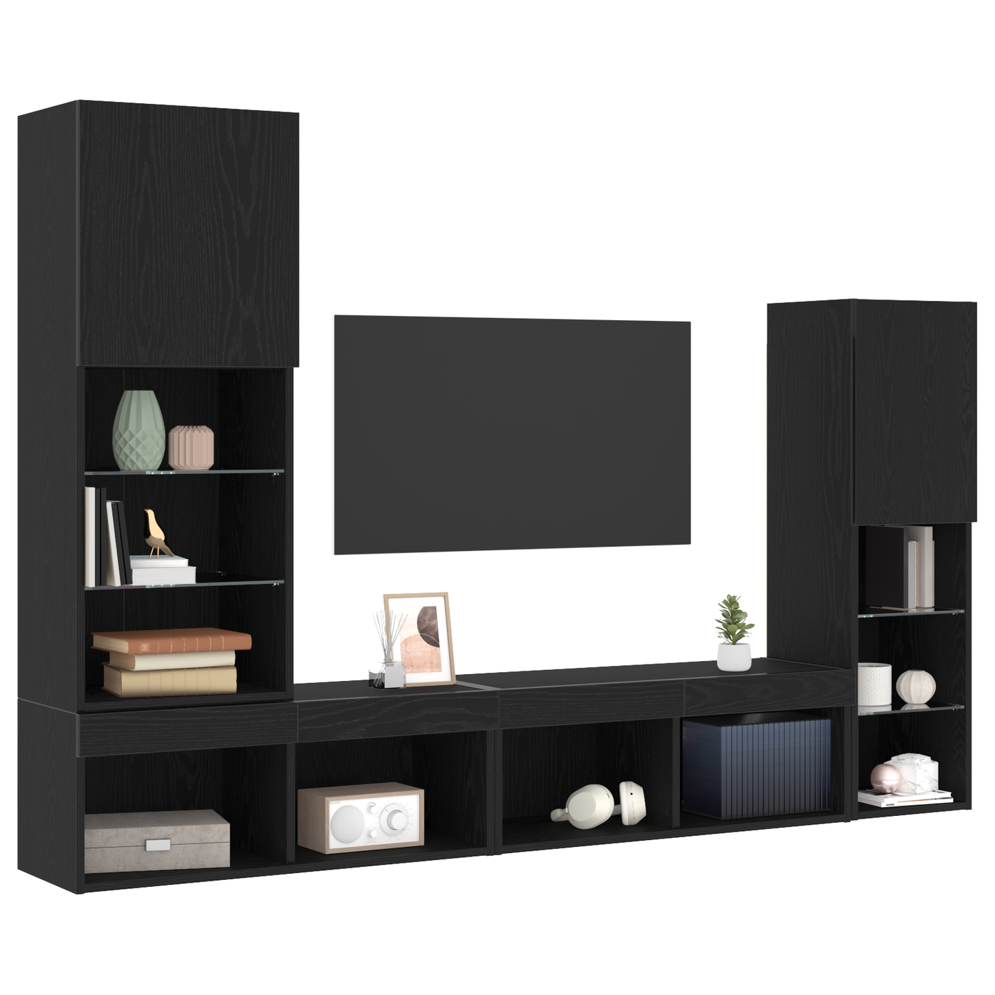 LED TV Cabinet Black Oak 30.5x30x102 cm Engineered Wood