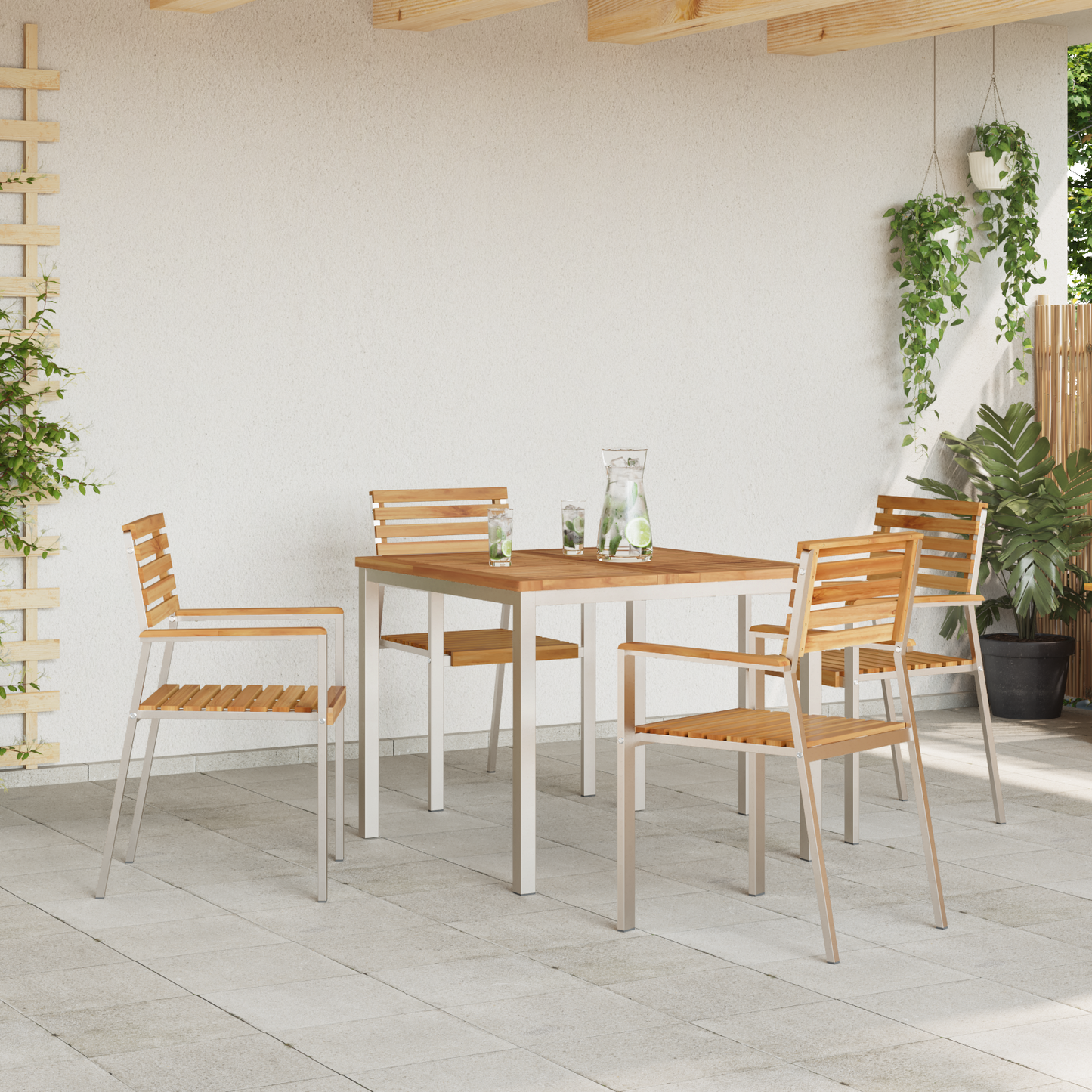 5 Piece Garden Dining Set Solid Wood Teak