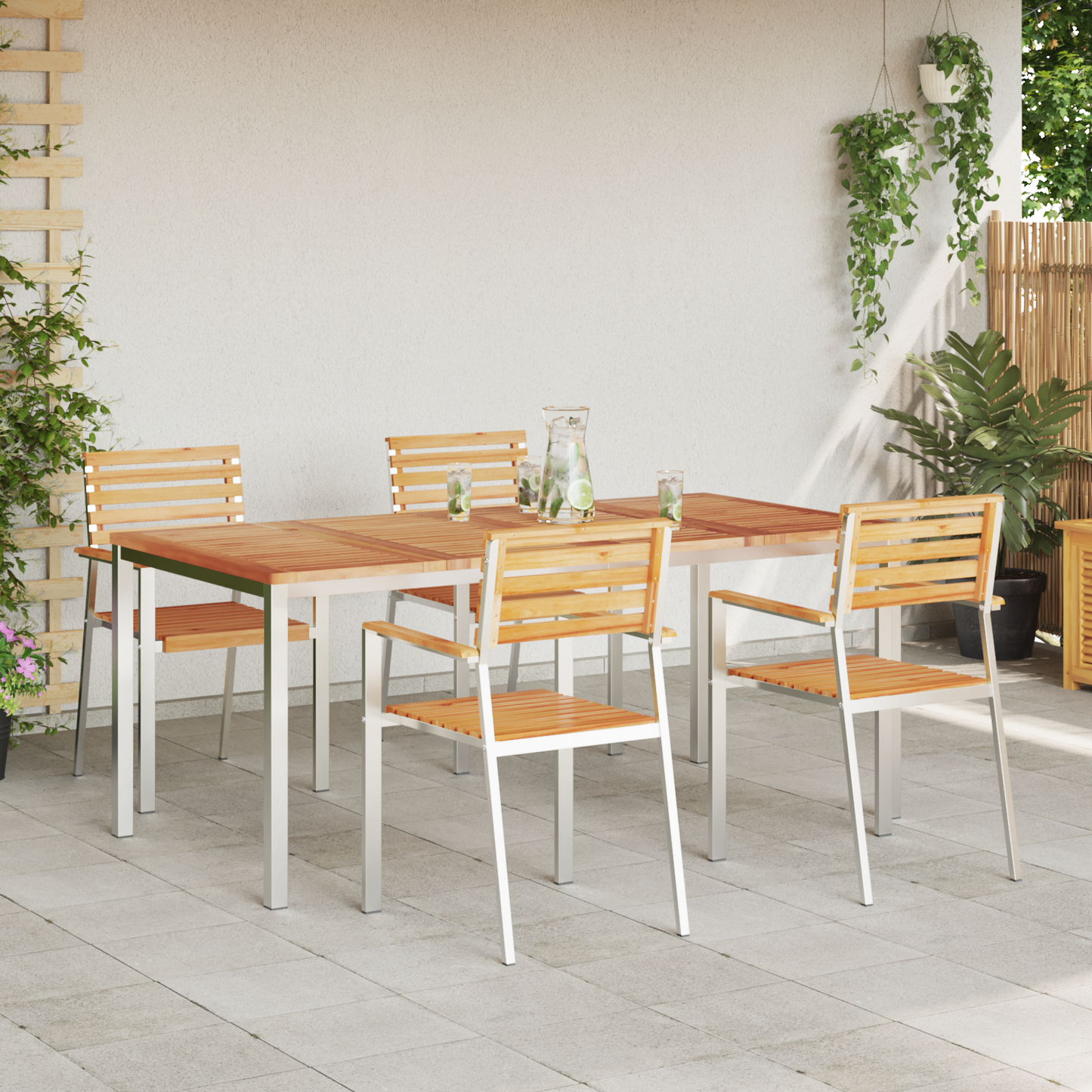 5 Piece Garden Dining Set Solid Wood Teak