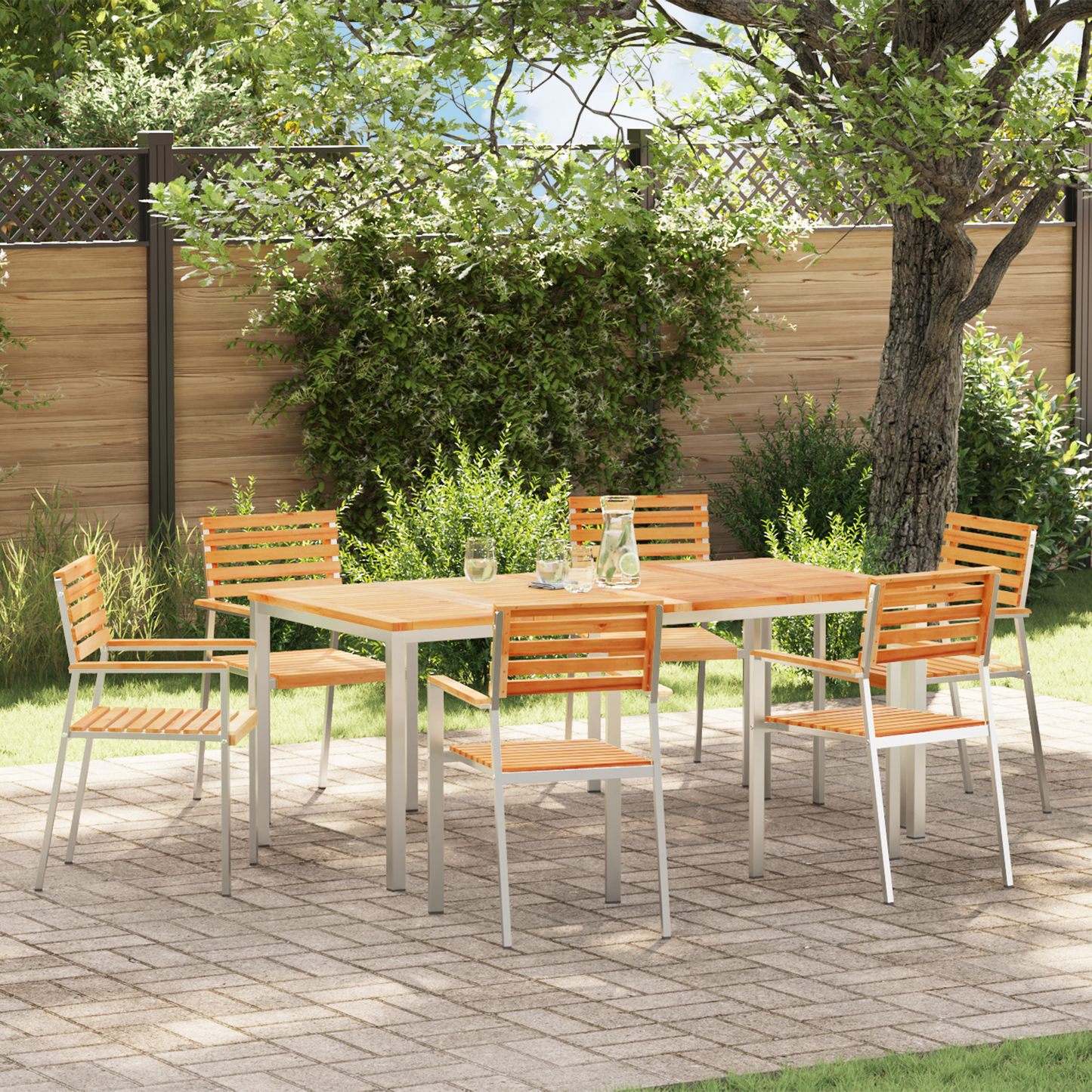 7 Piece Garden Dining Set Solid Wood Teak