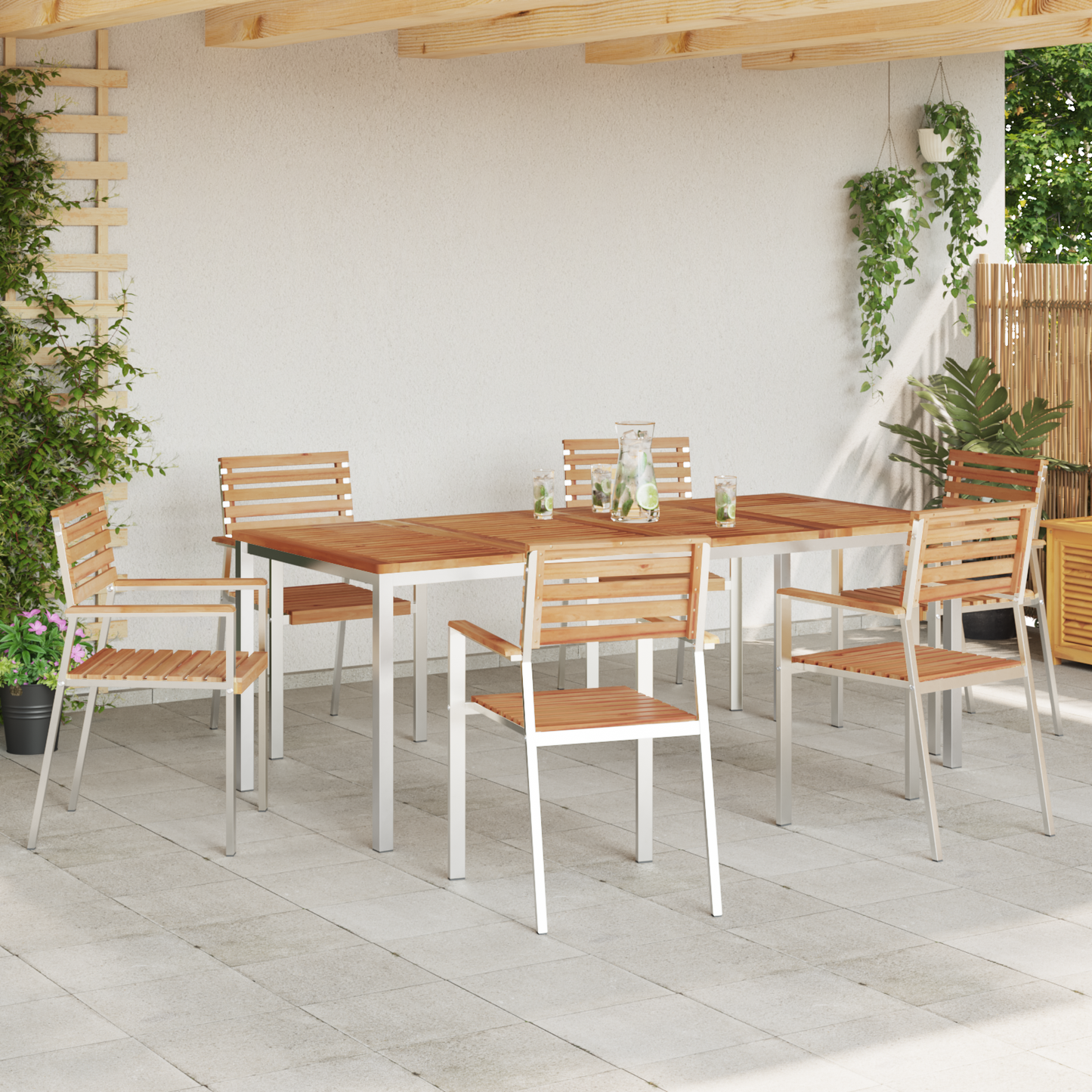 7 Piece Garden Dining Set Solid Wood Teak