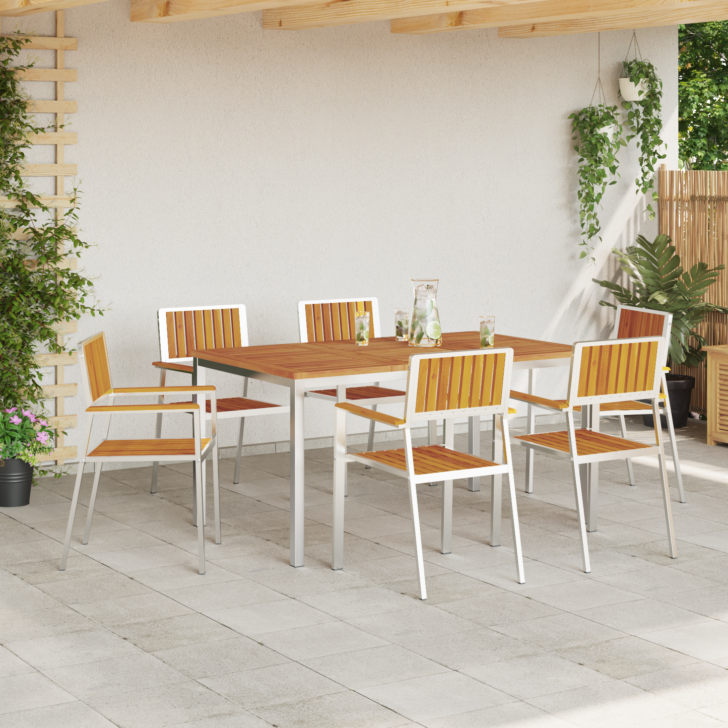 7 Piece Garden Dining Set Solid Wood Acacia