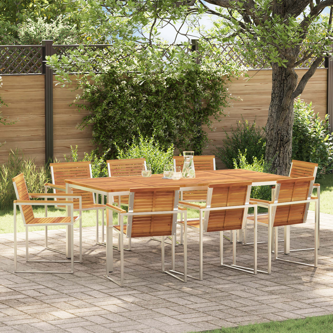 9 Piece Garden Dining Set Solid Wood Acacia