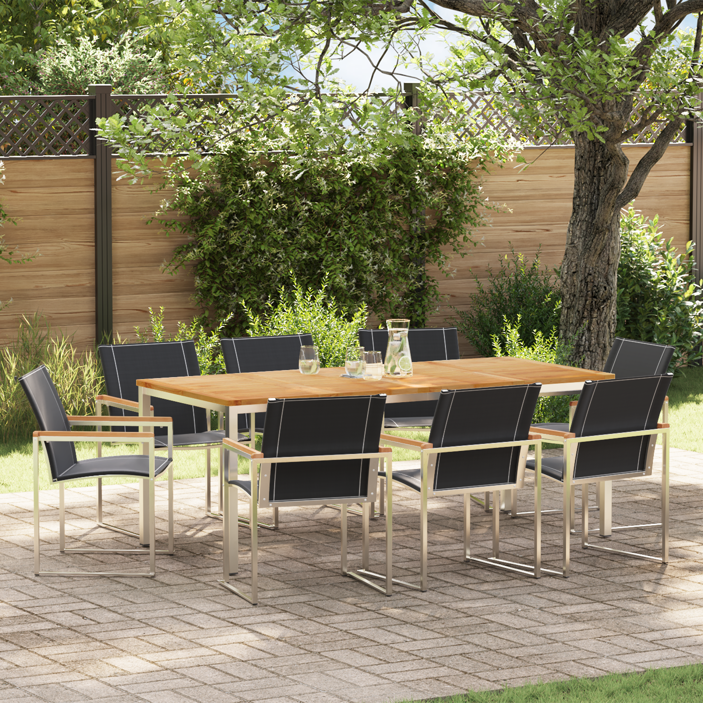 9 Piece Garden Dining Set Solid Wood Acacia