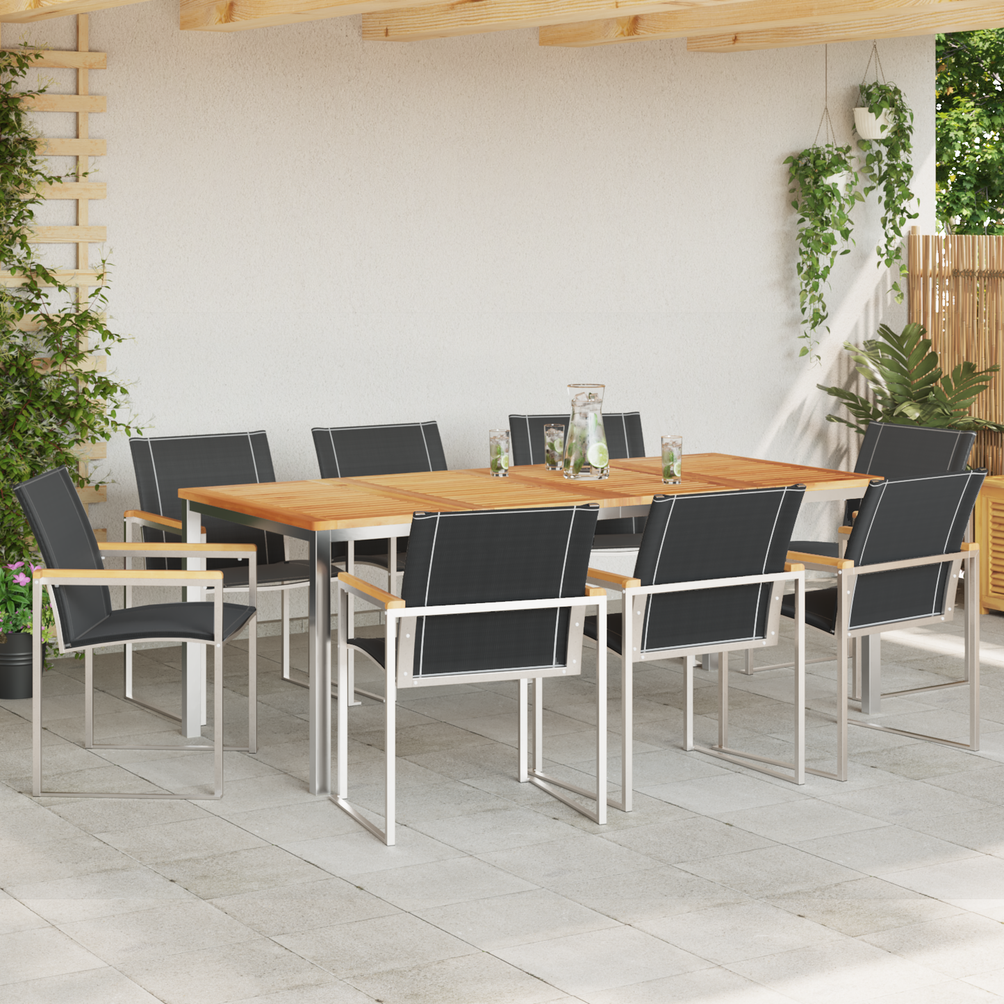 9 Piece Garden Dining Set Solid Wood Acacia
