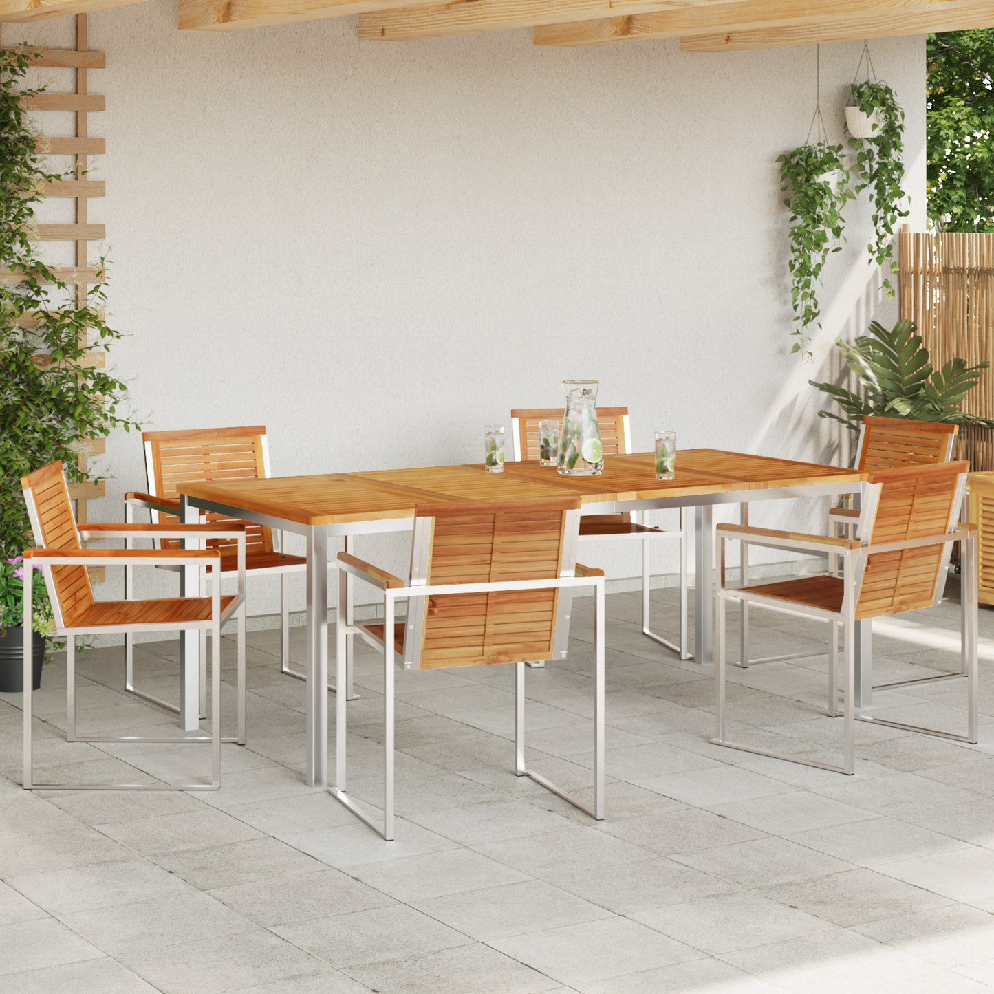 7 Piece Garden Dining Set in Solid Wood Teak