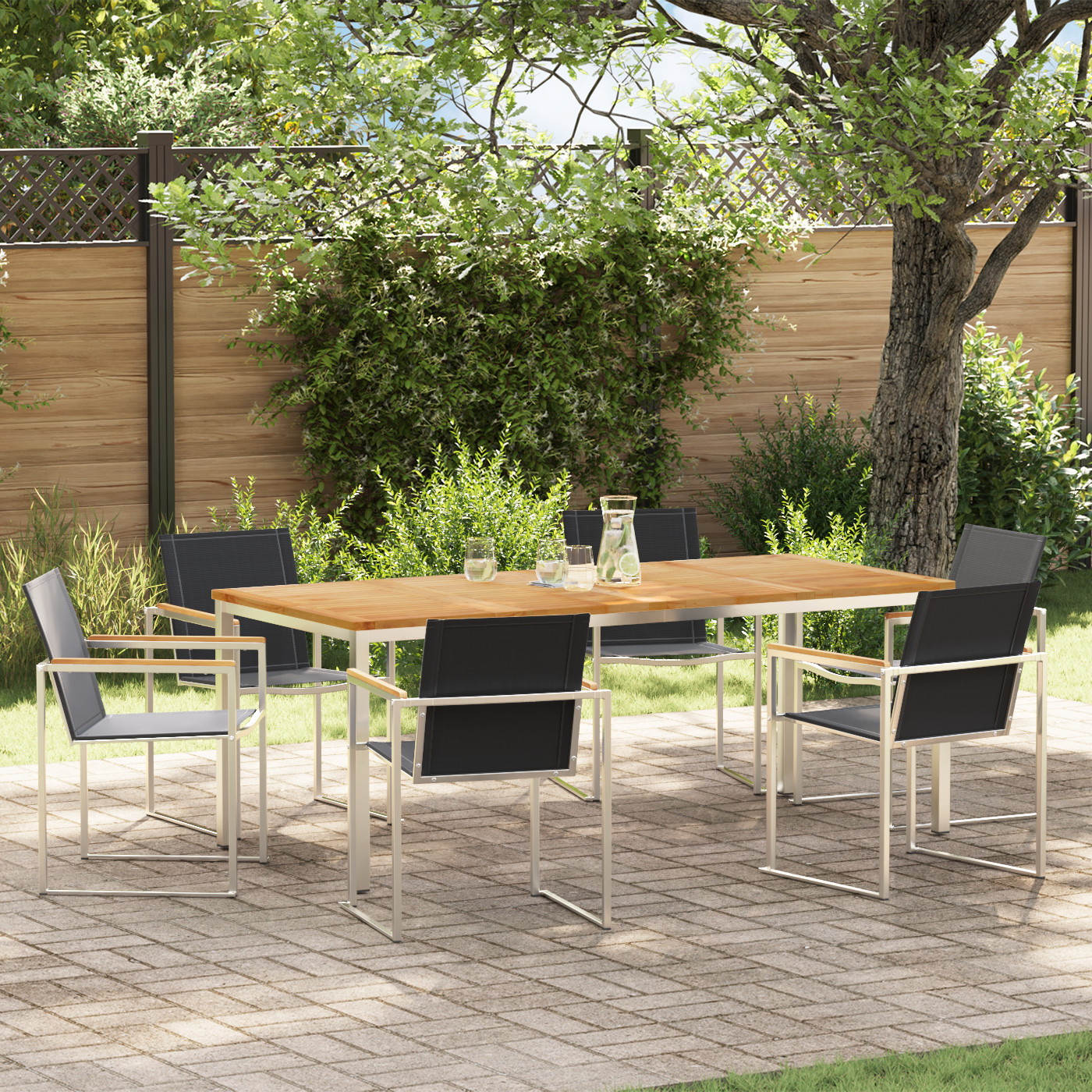 7 Piece Garden Dining Set Solid Wood Teak
