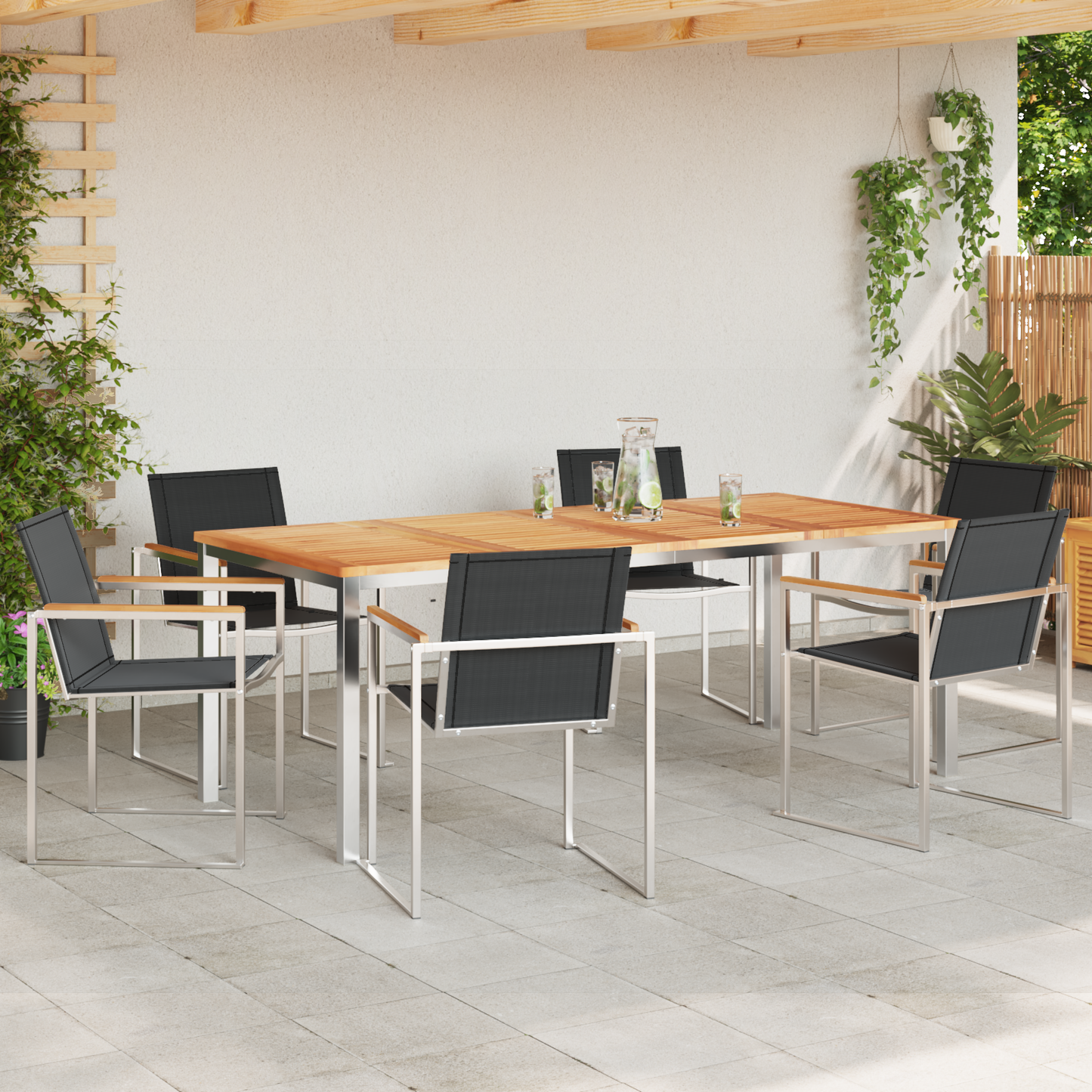 7 Piece Garden Dining Set Solid Wood Teak